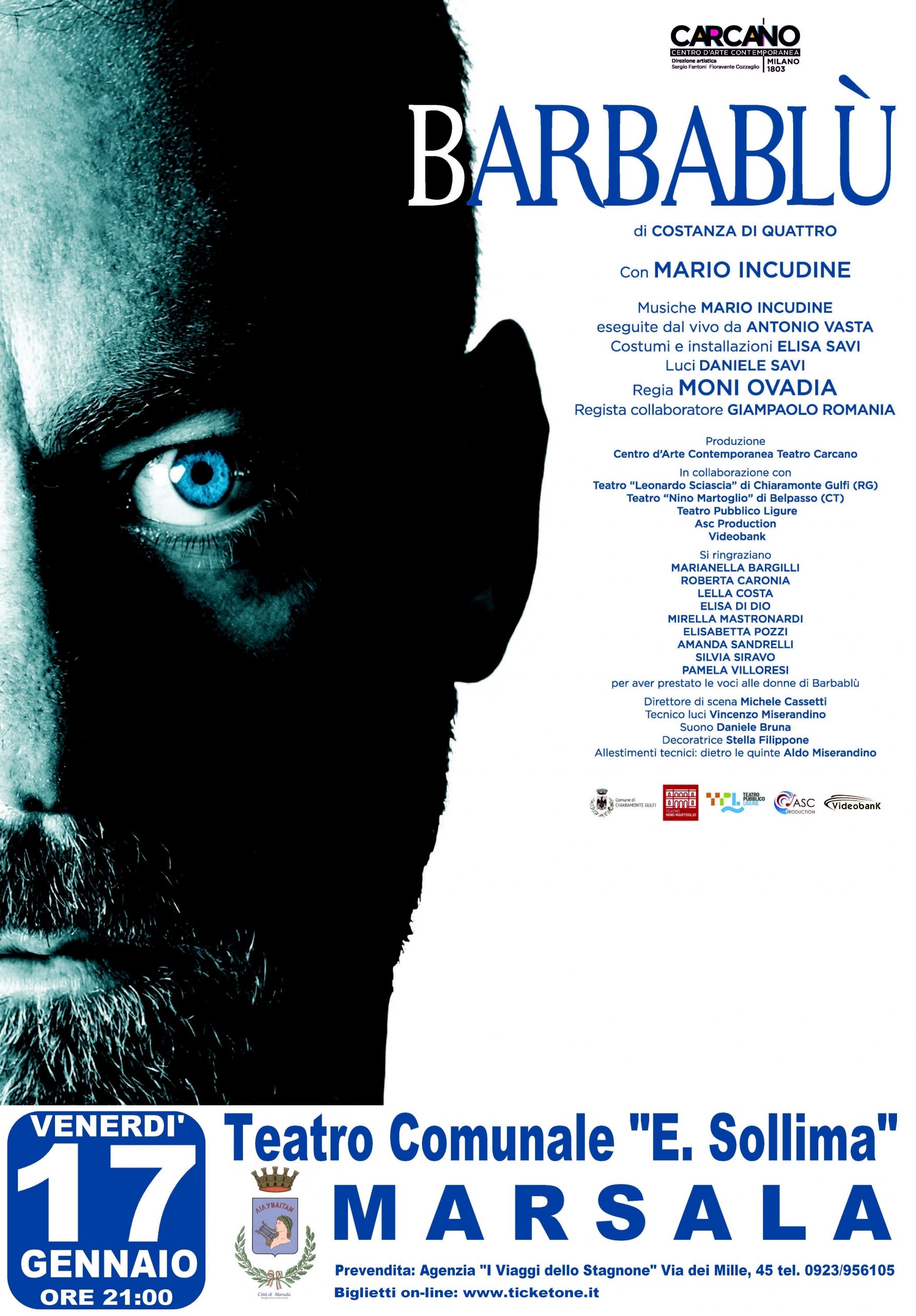 Stagione Teatrale Marsala: all’Impero il 17 gennaio Mario Incudine con “Barbablù”