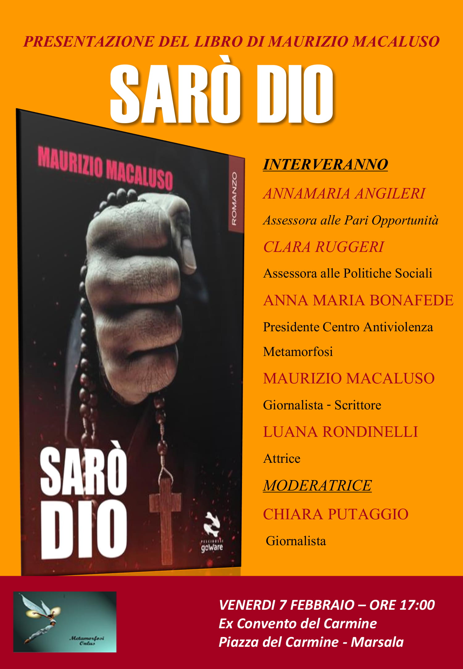 “Sarò Dio”, il libro di Maurizio Macaluso all’ex Convento del Carmine