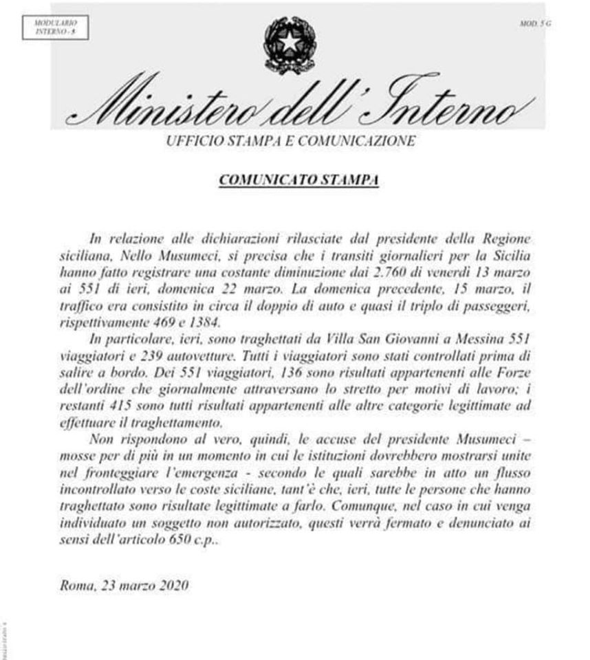 Di Girolamo: “Il Ministero dice che gli arrivi dalla Calabria sono legittimi”