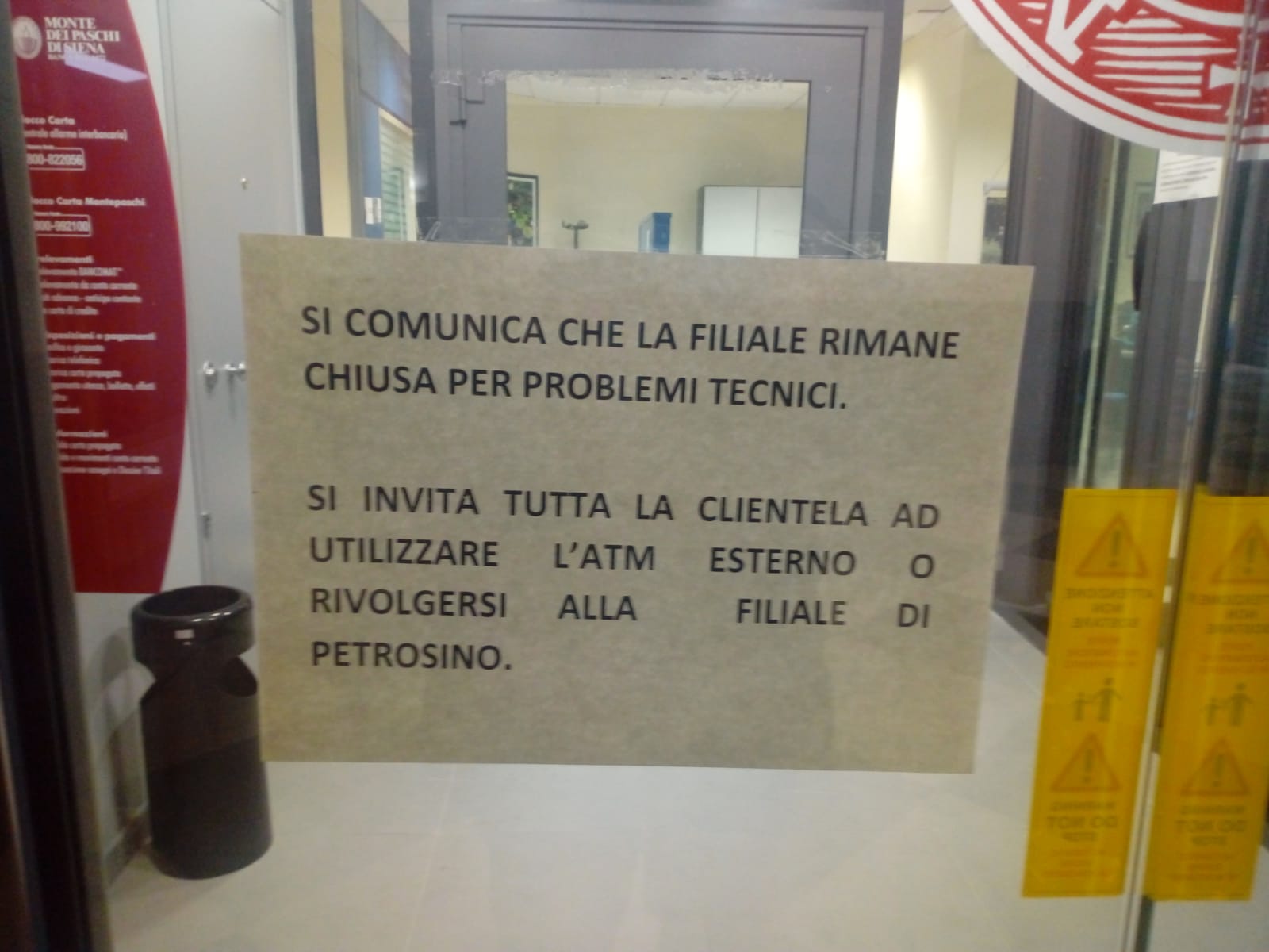 Marsala: filiale dei Monte dei Paschi chiusa per “problemi tecnici”