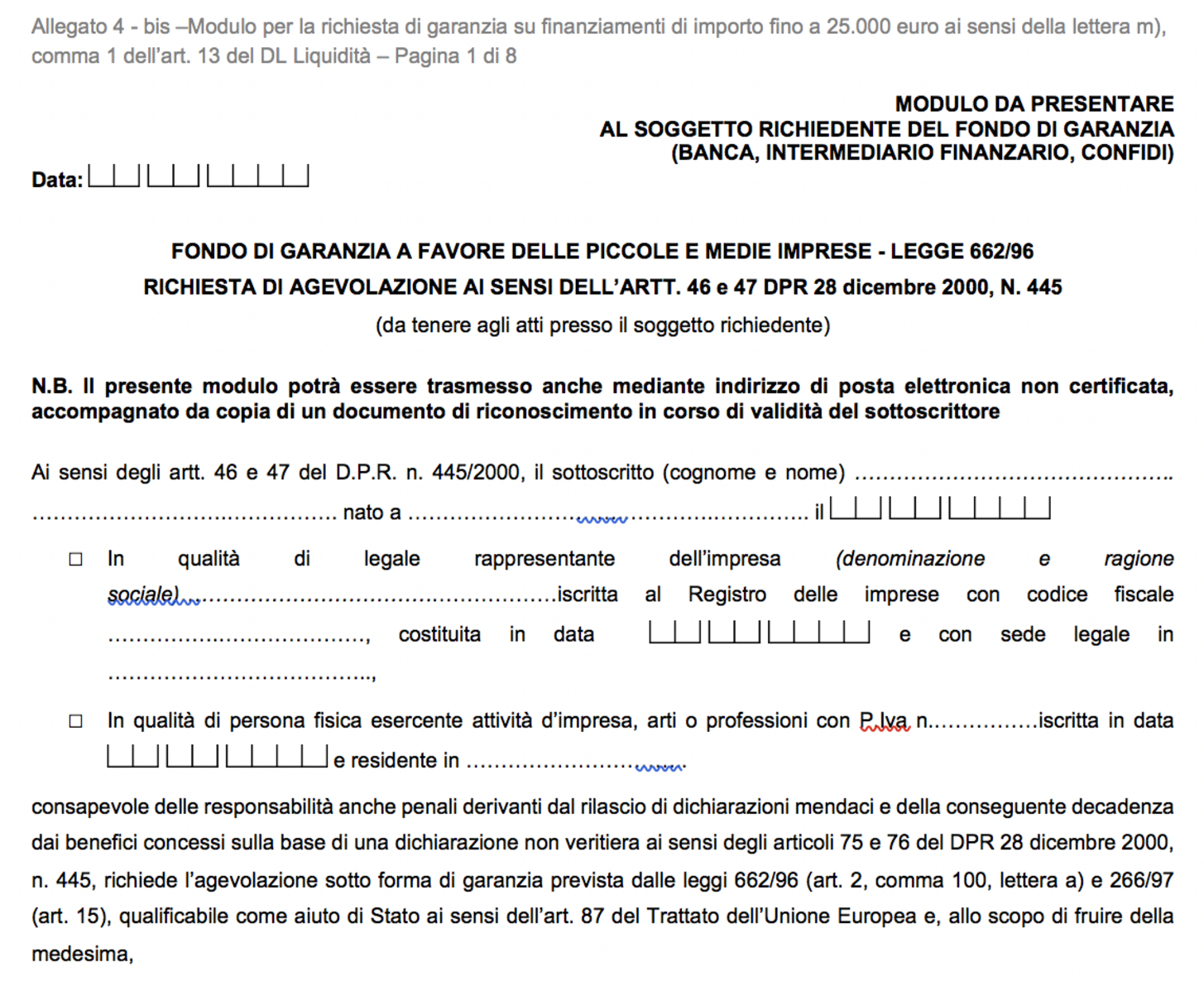 Ecco il modulo per avere finanziamenti fino a 25mila euro