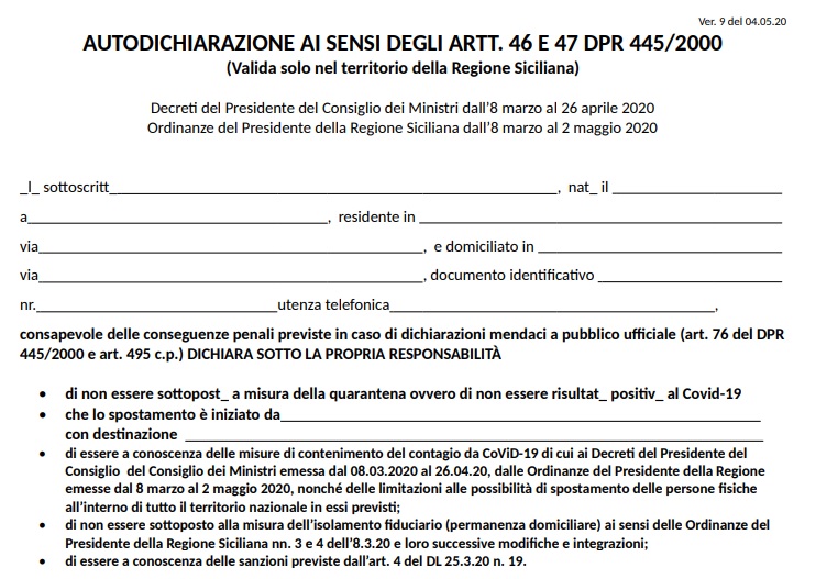Caos autocertificazioni, ce n’è una per la Sicilia
