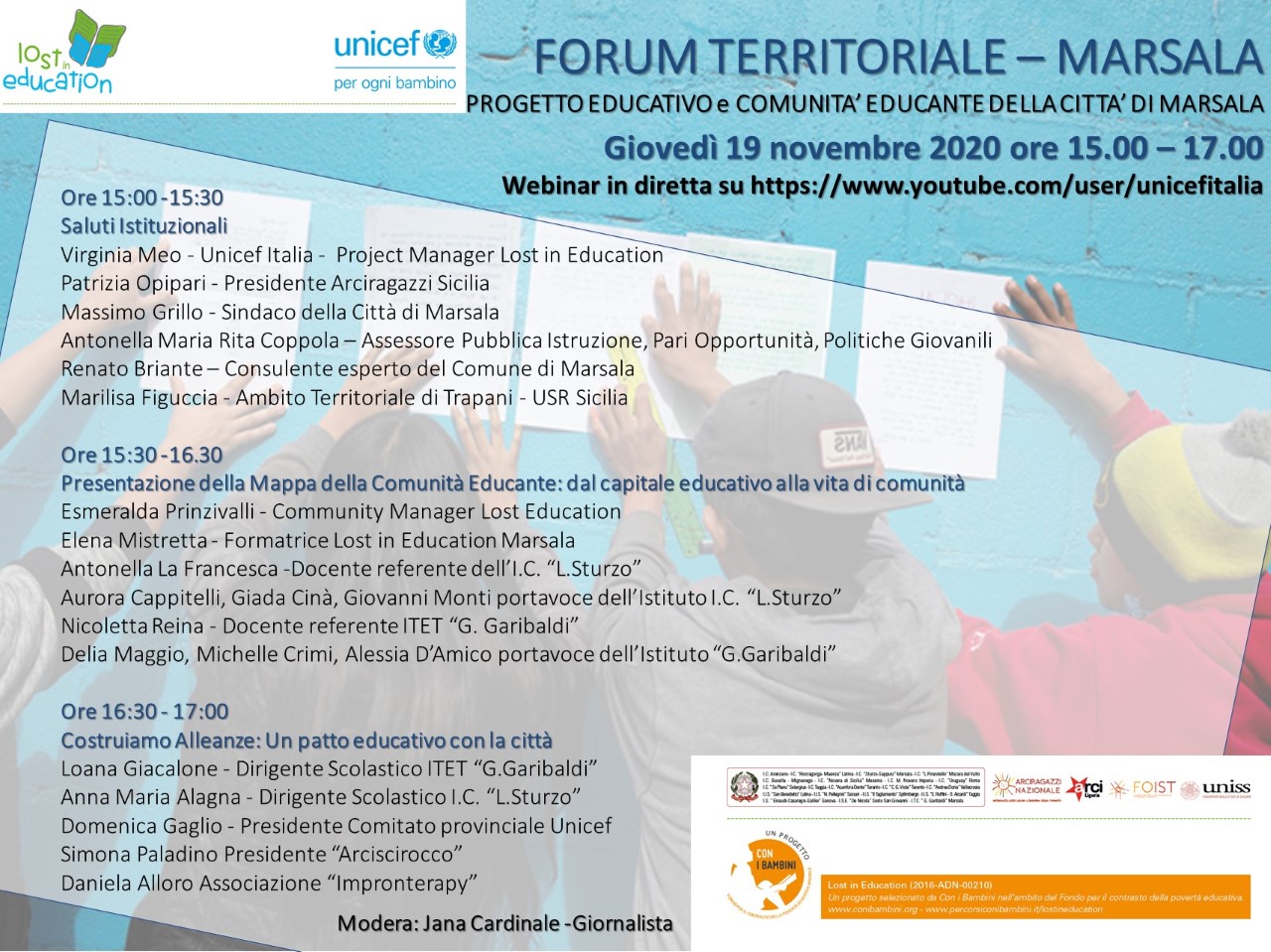 Unicef: a Marsala primo Forum Territoriale Sicilia online del progetto “Lost in Education”