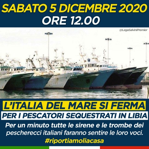 L’Italia del mare non si ferma, iniziativa della Lega. Le sirene suoneranno per i marinai in Libia