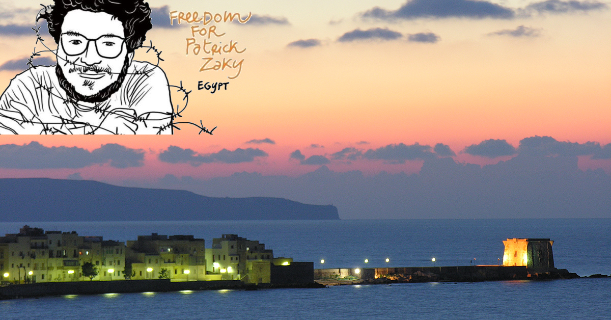 Trapani: “Libertà per Patrick Zaki”. Torre di Ligny si tinge di giallo