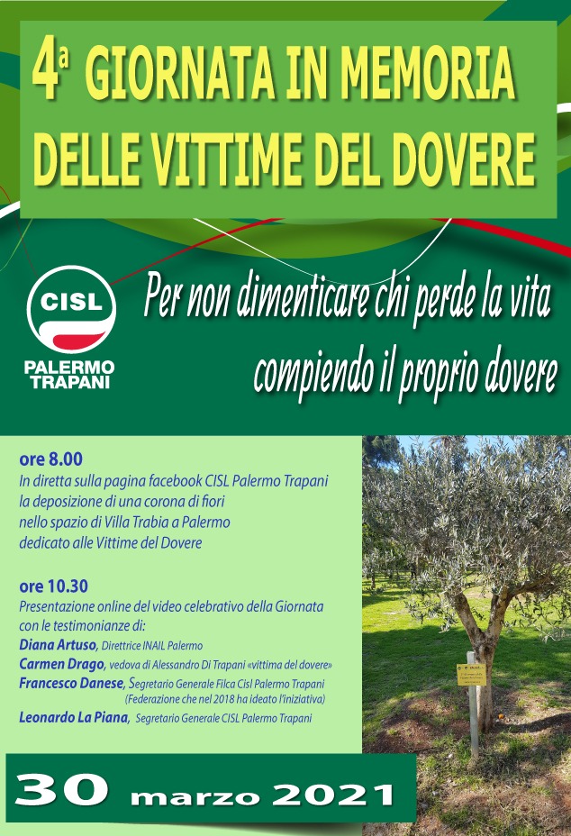 La Cisl Palermo Trapani celebra la Giornata in memoria delle Vittime del Dovere