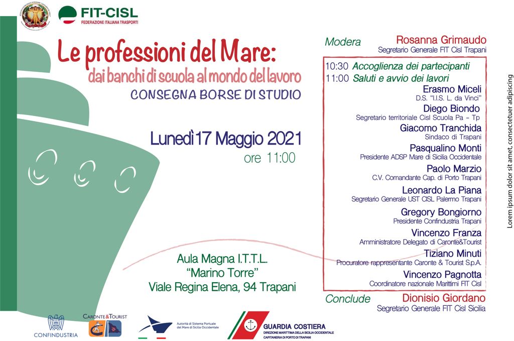 Professioni del mare: a Trapani la consegna delle borse di studio promosse dalla Fit Cisl
