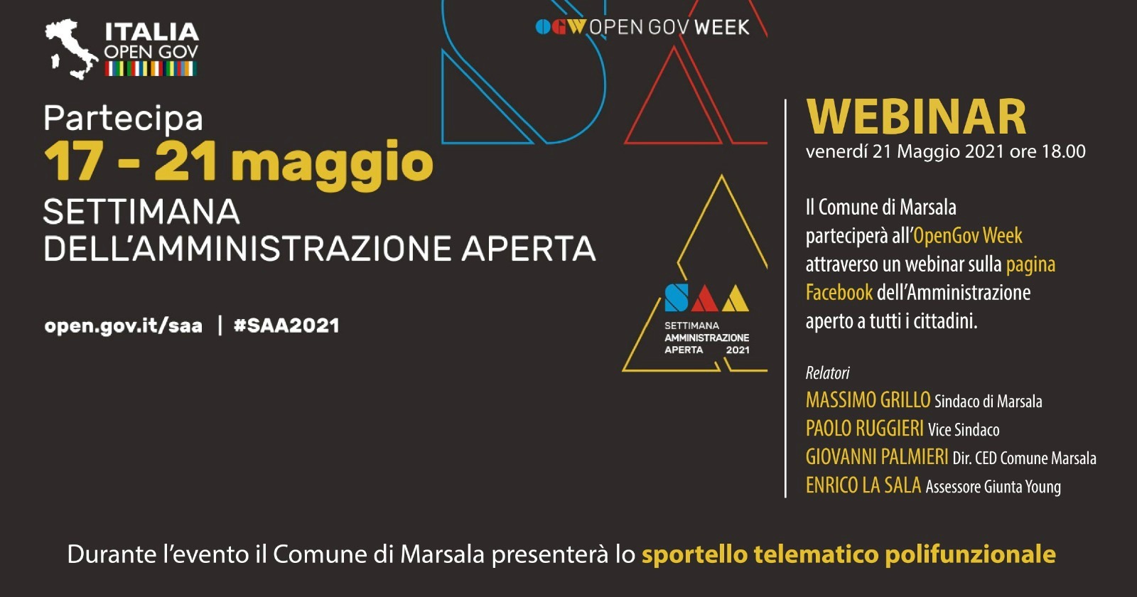 Marsala aderisce all’#OpenGovweek e in un webinar presenta lo Sportello telematico polifunzionale
