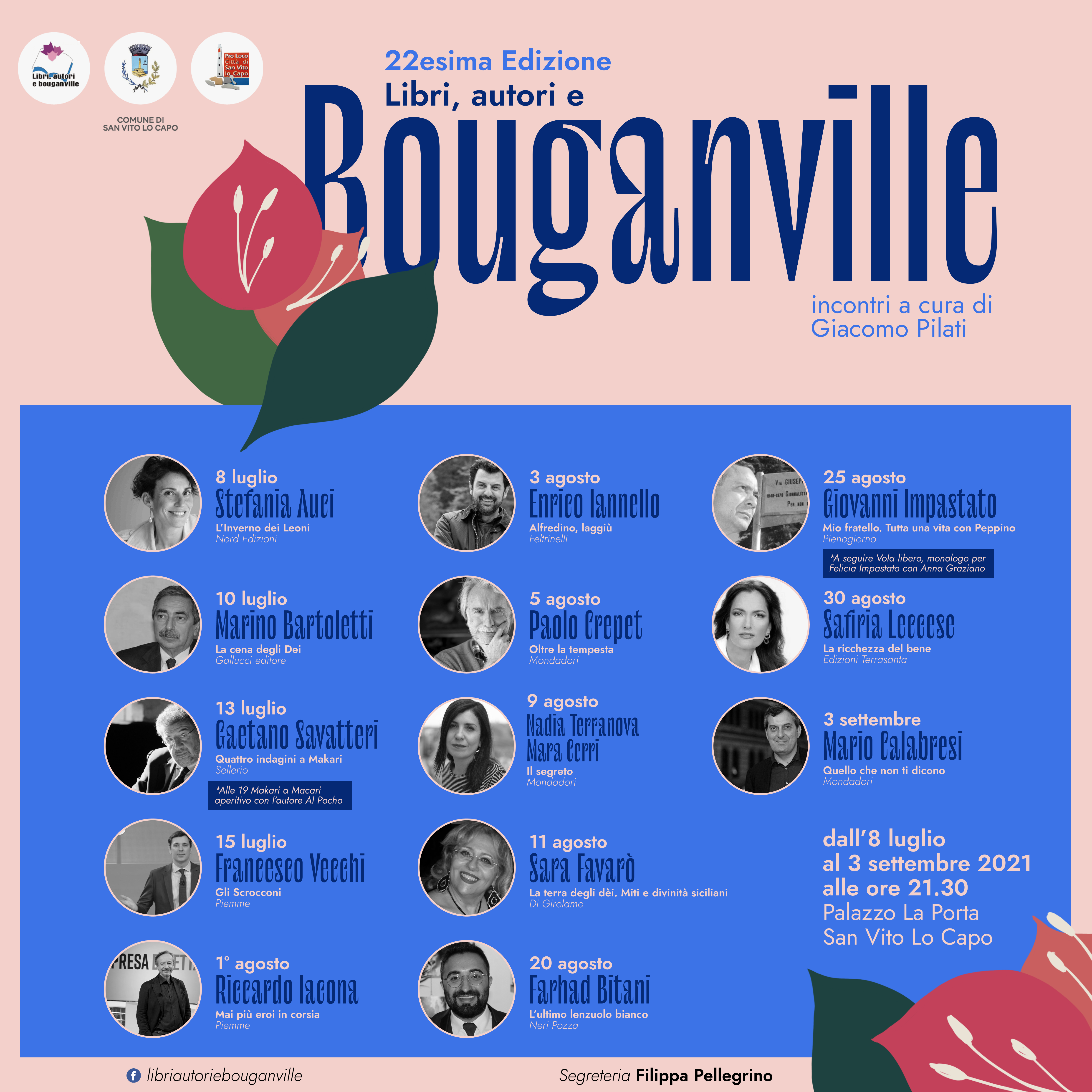 Torna a San Vito la rassegna “Libri, autori e bouganville”. Tredici incontri, tra narrativa e saggistica