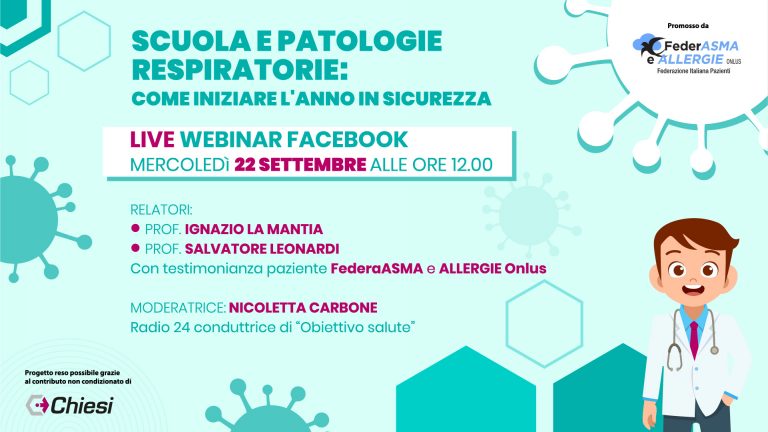 Federasma Sicilia: “Scuola e patologie respiratorie: come iniziare l’anno in sicurezza”, diretta Facebook il 22 settembre