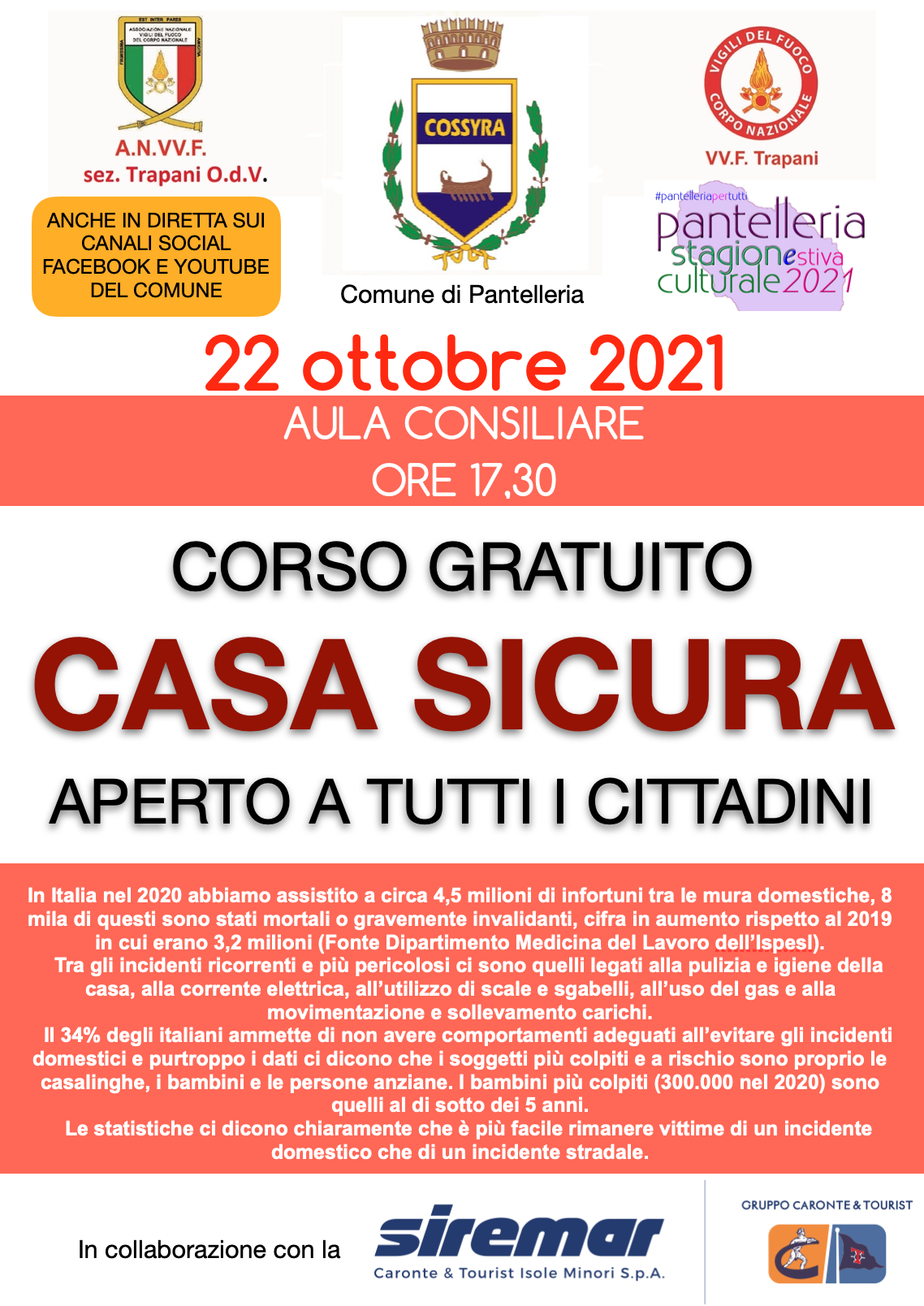 A Pantelleria una settimana dedicata ai Vigili del Fuoco e alla sicurezza domestica