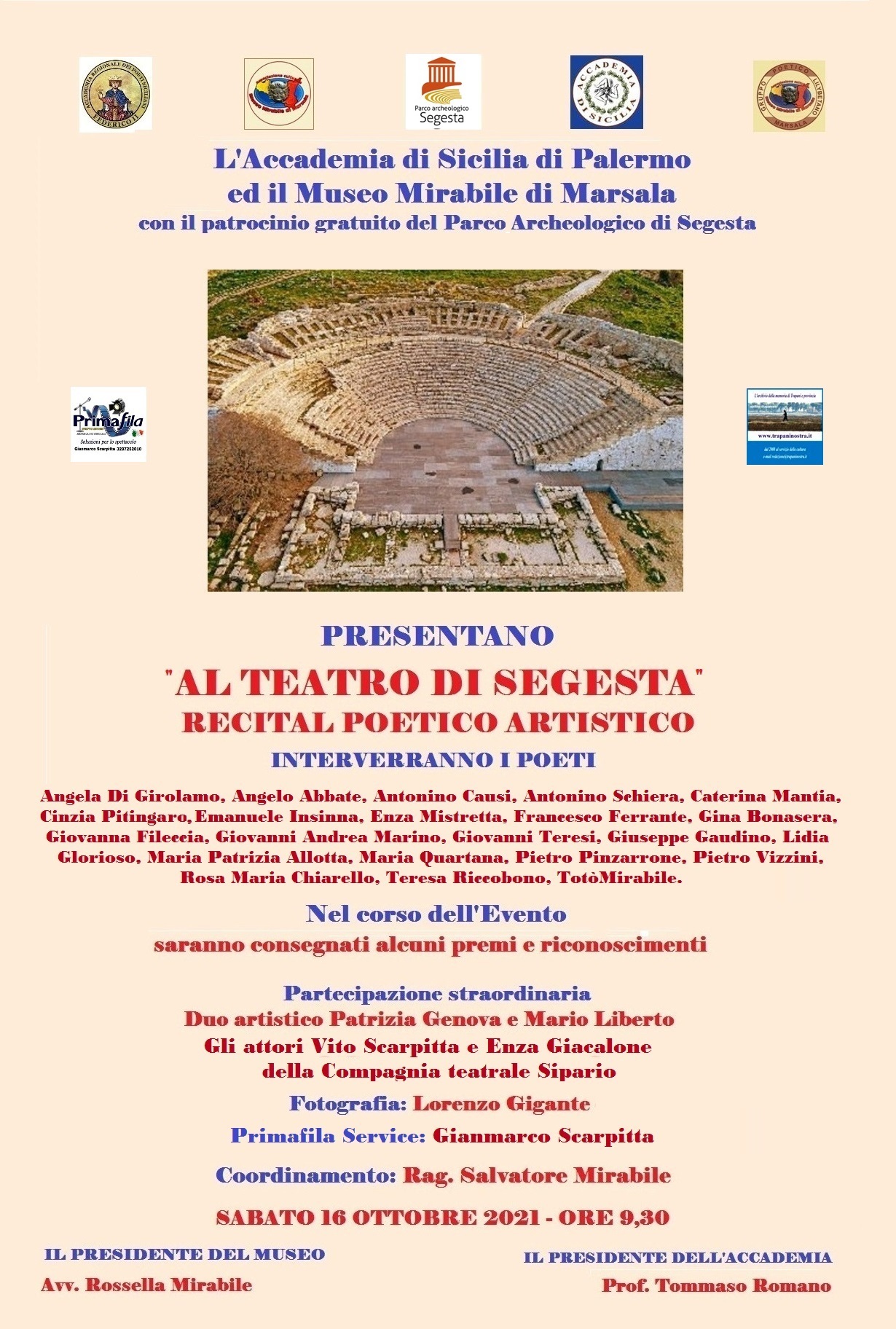 Recital Poetico Artistico al Parco di Segesta con Accademia di Sicilia e Museo Mirabile di Marsala