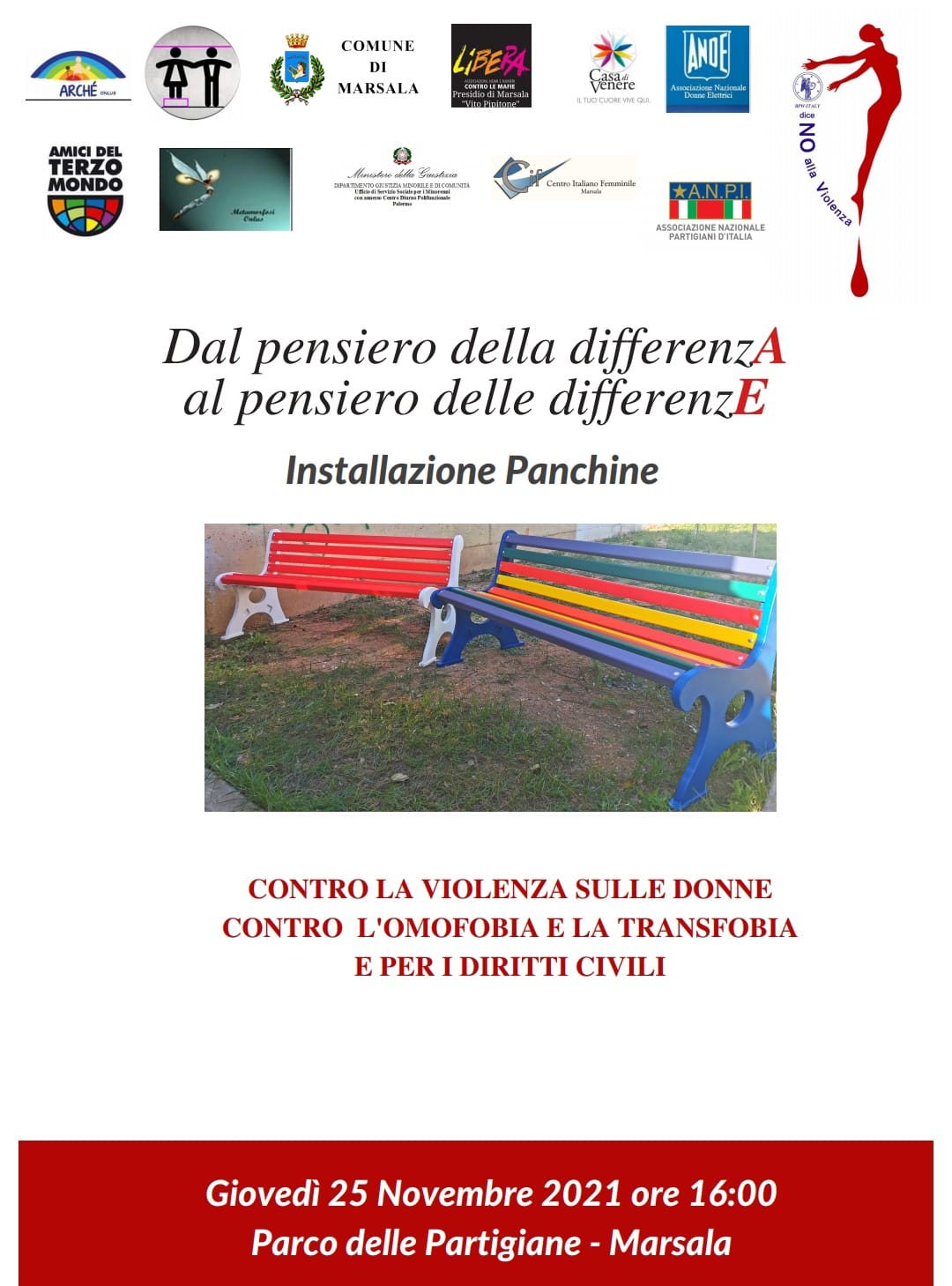 Giornata contro la violenza sulle donne: al Parco delle Partigiane due panchine per la memoria