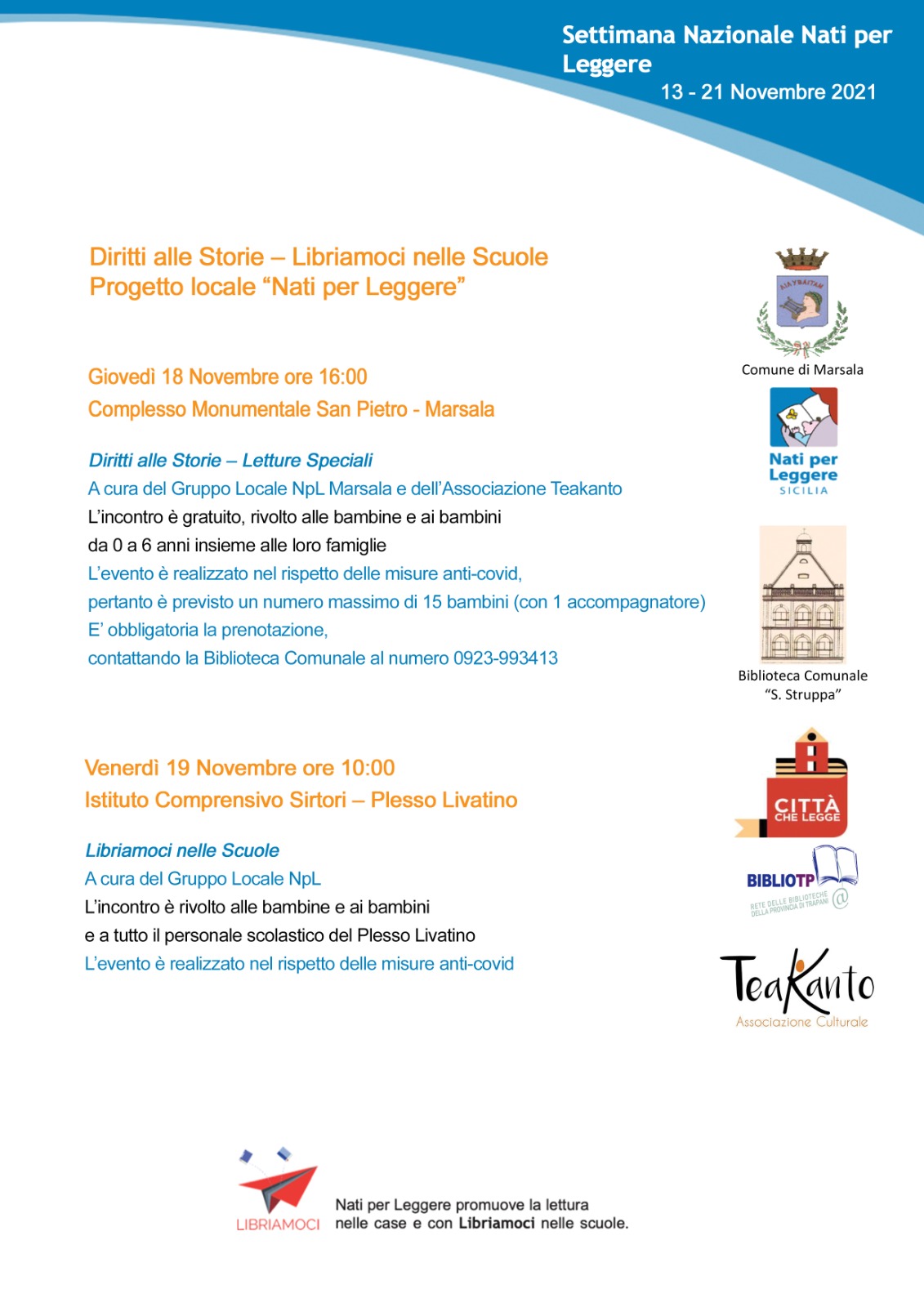 Settimana Nazionale Nati per Leggere: iniziative della Biblioteca comunale con il Comune di Marsala