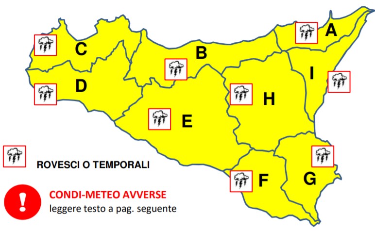 Allerta gialla in Sicilia: lunedì con pioggia, vento e neve