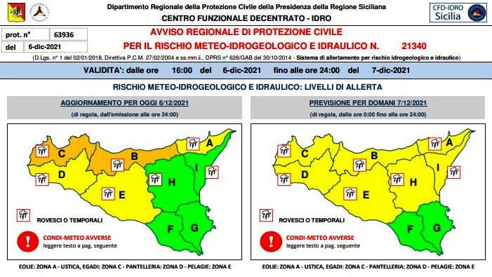 Sicilia nella morsa dei temporali e dell’allerta gialla. Venti forti