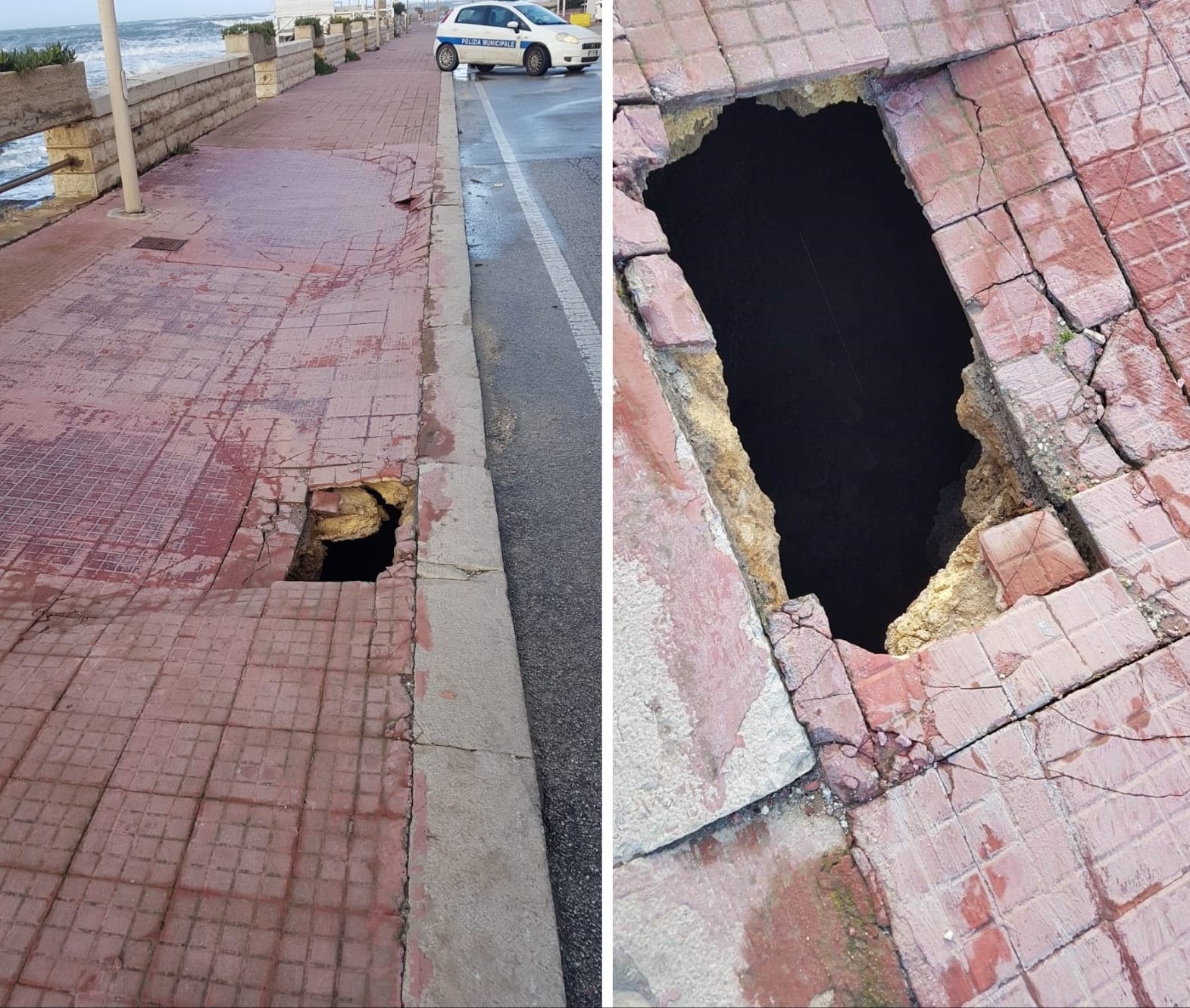 Marsala: cede tratto di marciapiede sul Lungomare