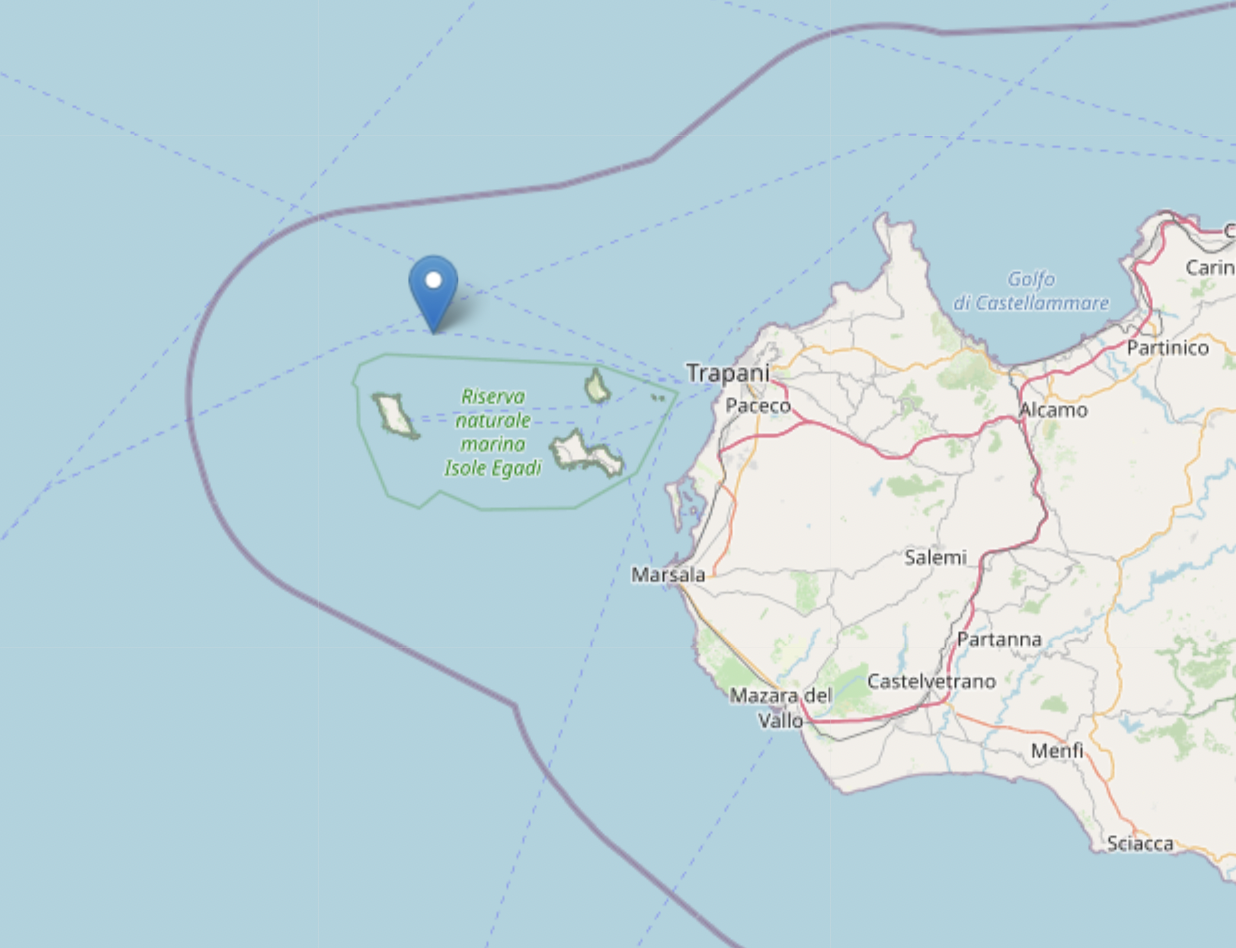 Lievissima scossa nel mare delle Isole Egadi, 1.7