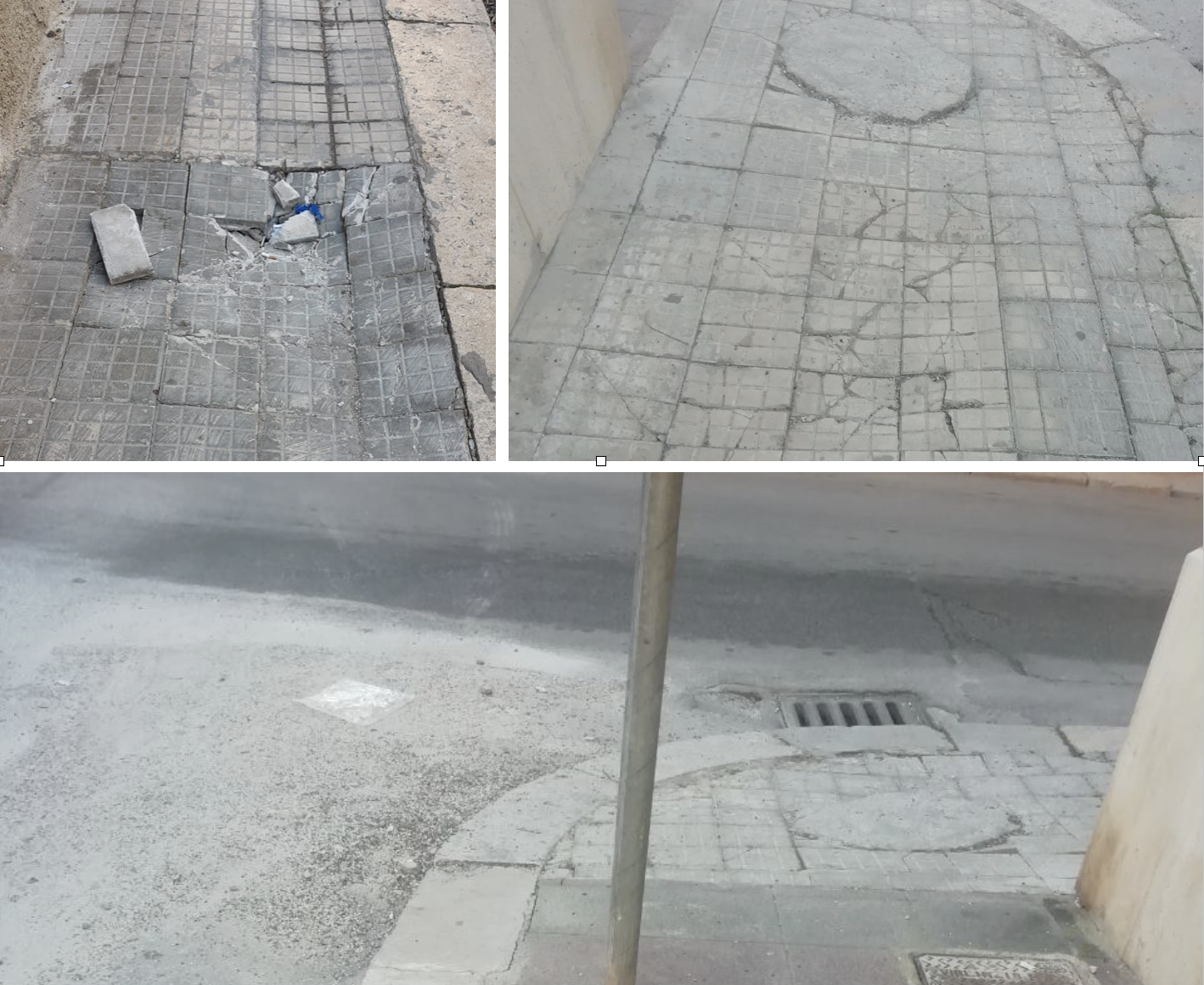 Strada rattoppata e buche nei marciapiedi in via Omodei: protestano residenti e negozianti