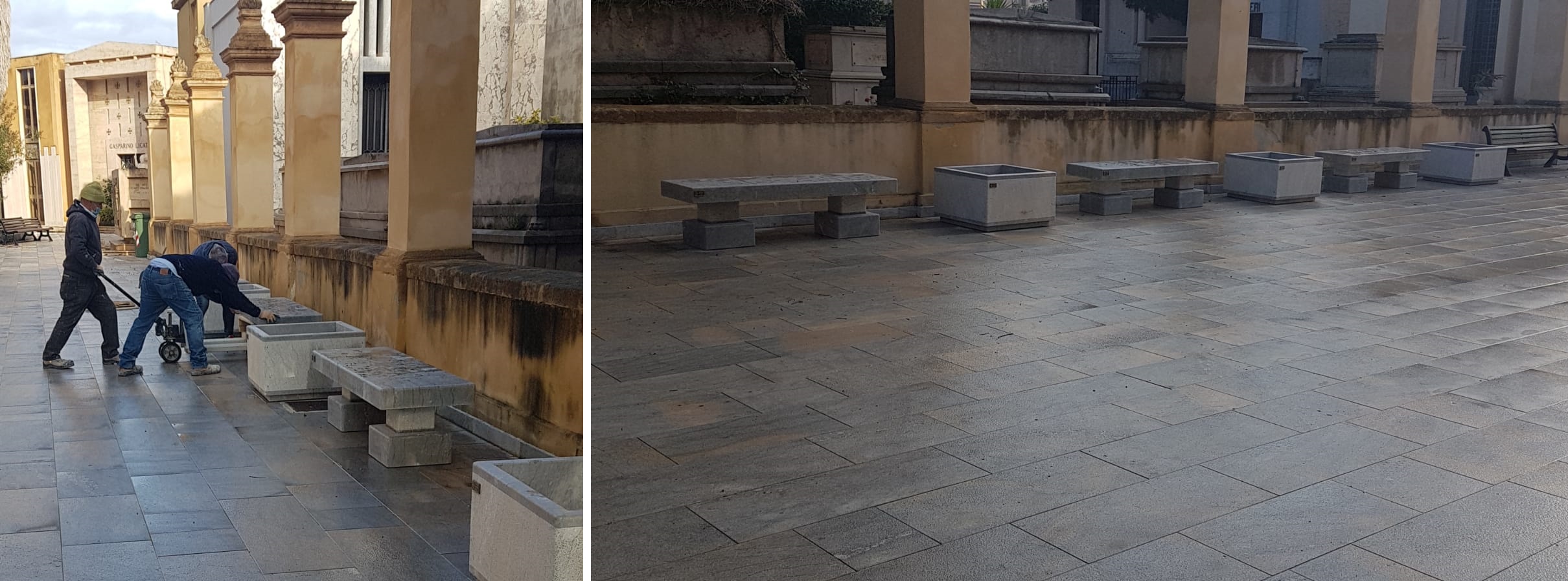 Al Cimitero di Marsala nuove panchine, Galfano: “Mancano solo vasi e una potatura”