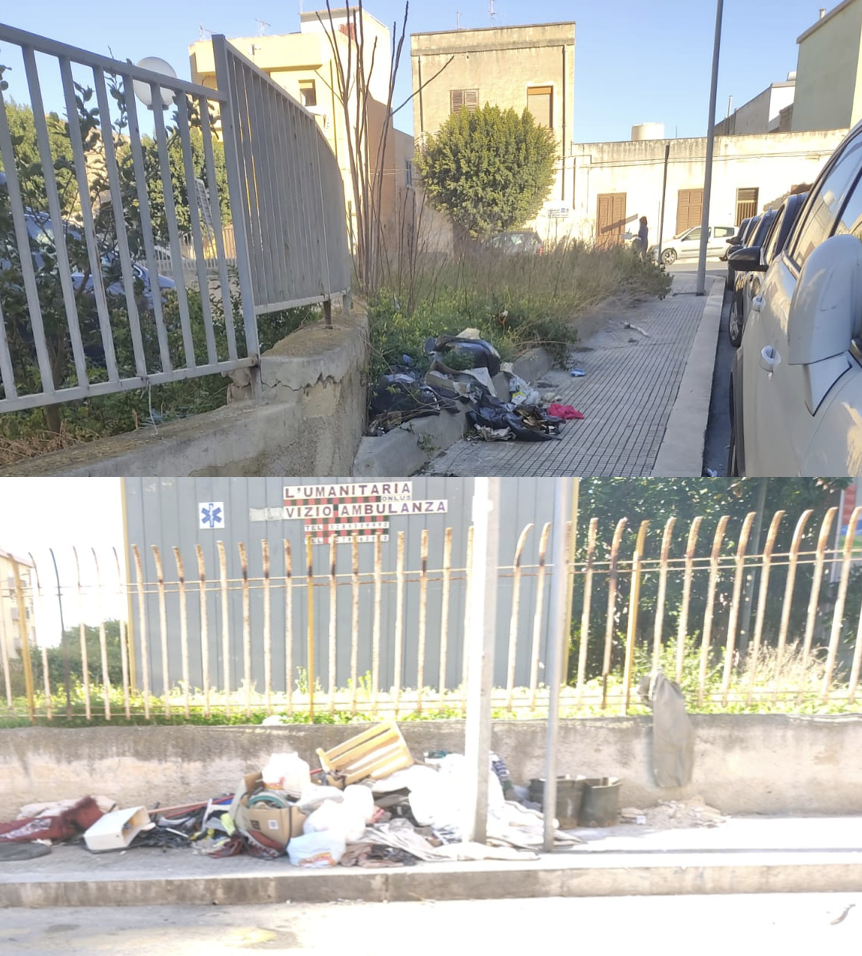 Marsala: in via Istria rifiuti abbandonati, nell’aiuola spazzatura da 6 mesi