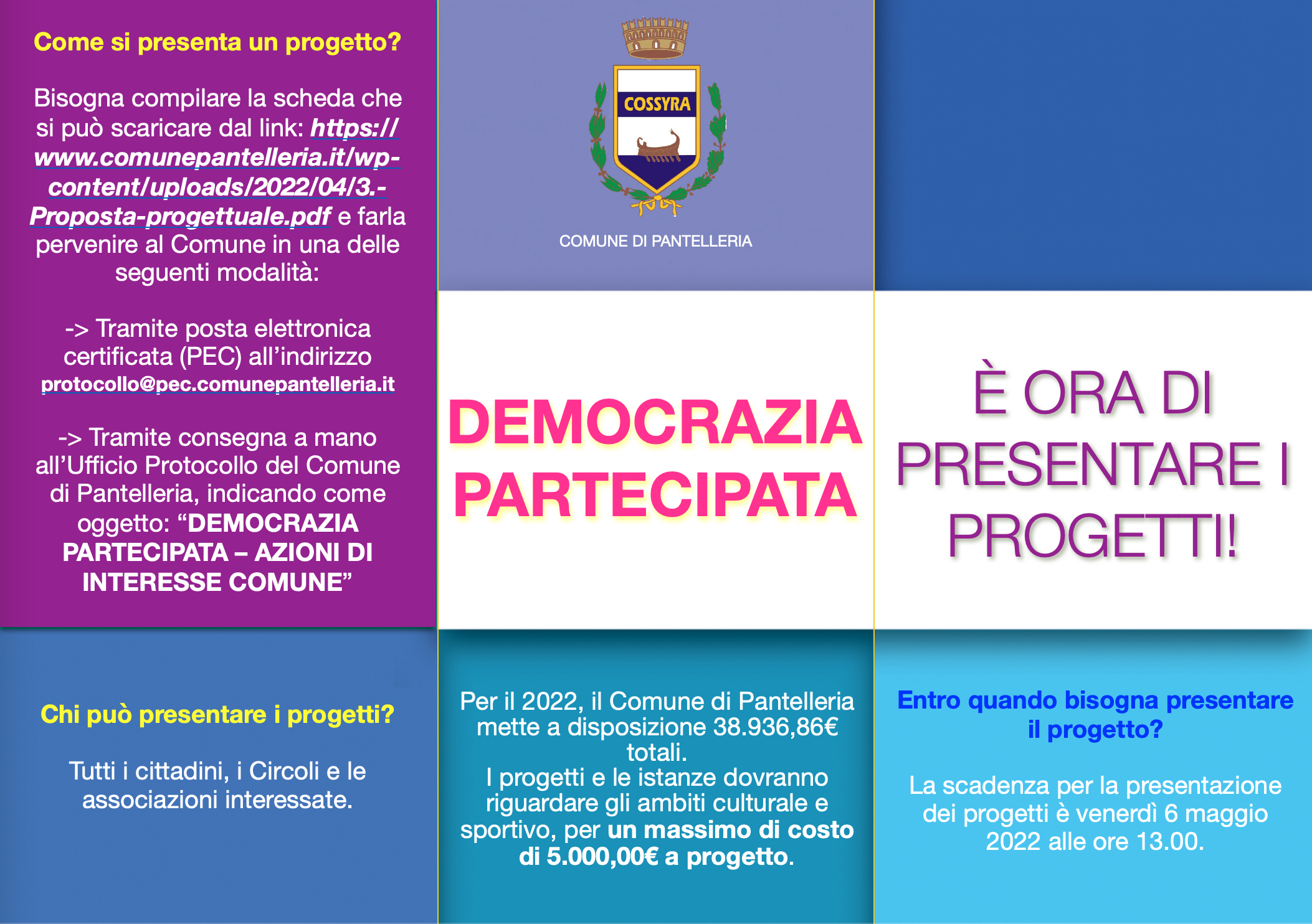 A Pantelleria la democrazia partecipata per i cittadini che possono proporre iniziative culturali
