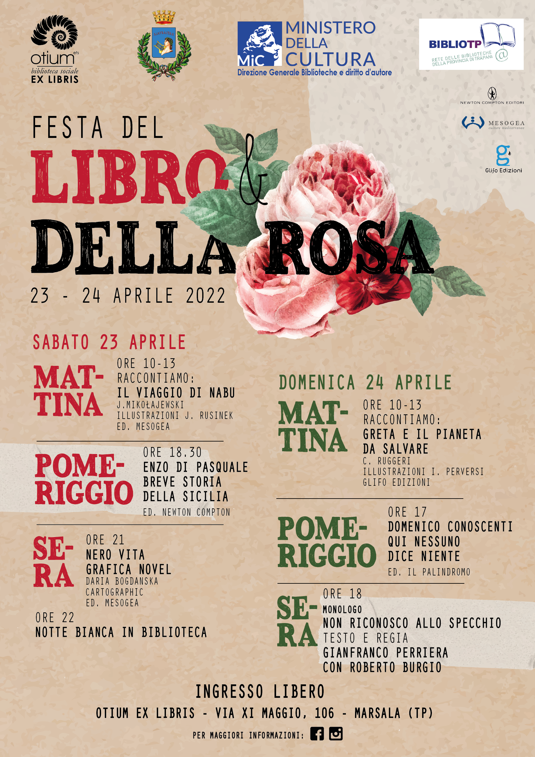 Marsala: Festa del Libro e della Rosa, week end di eventi ad Otium