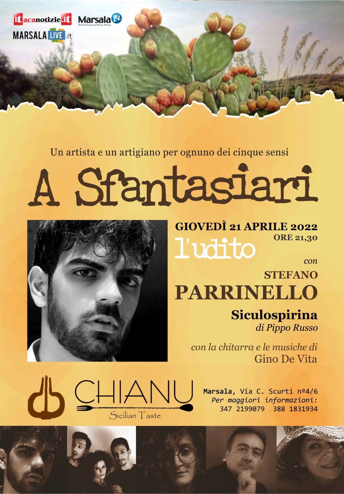A Sfantasiari: giovedì, 21 aprile, al via la rassegna di ‘U Chianu’ con Stefano Parrinello
