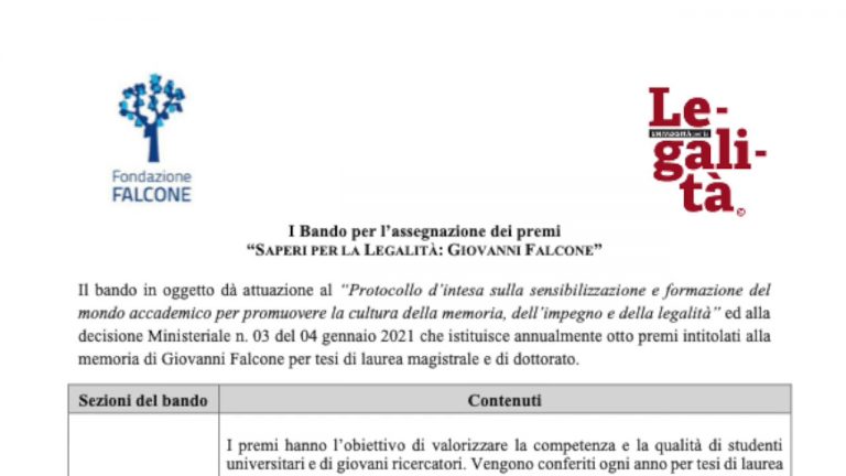 Torna il premio “Saperi per la Legalità”