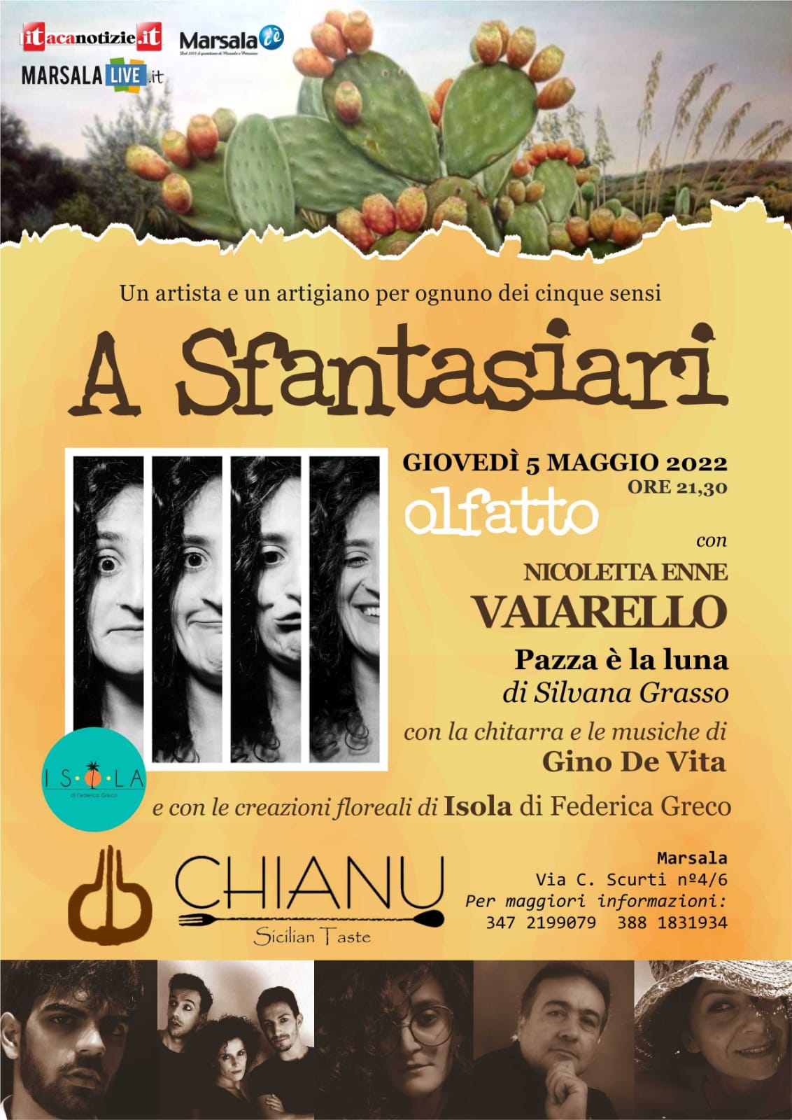 “A Sfantasiari”: a “U Chianu” Nicoletta Vaiarello giovedì 5 maggio