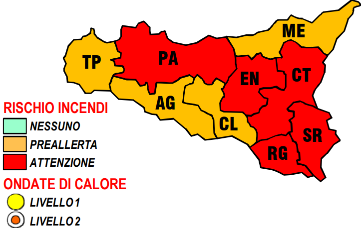 Rischio incendi in Sicilia, allerta rossa per gran parte dell’isola