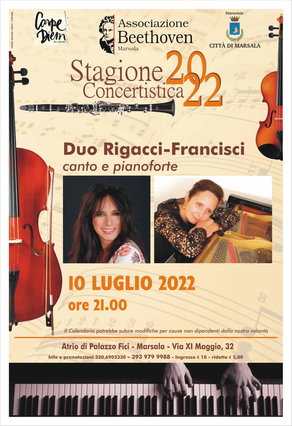 A Marsala duo soprano e pianoforte il 10 luglio per la Stagione Concertistica