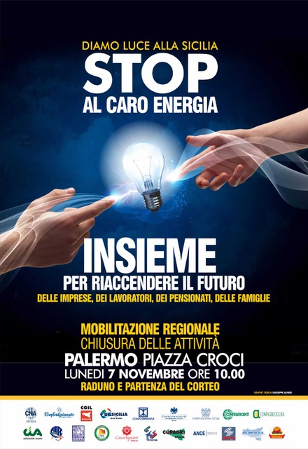 “Diamo luce alla Sicilia. Stop al caro energia”, la mobilitazione a Palermo