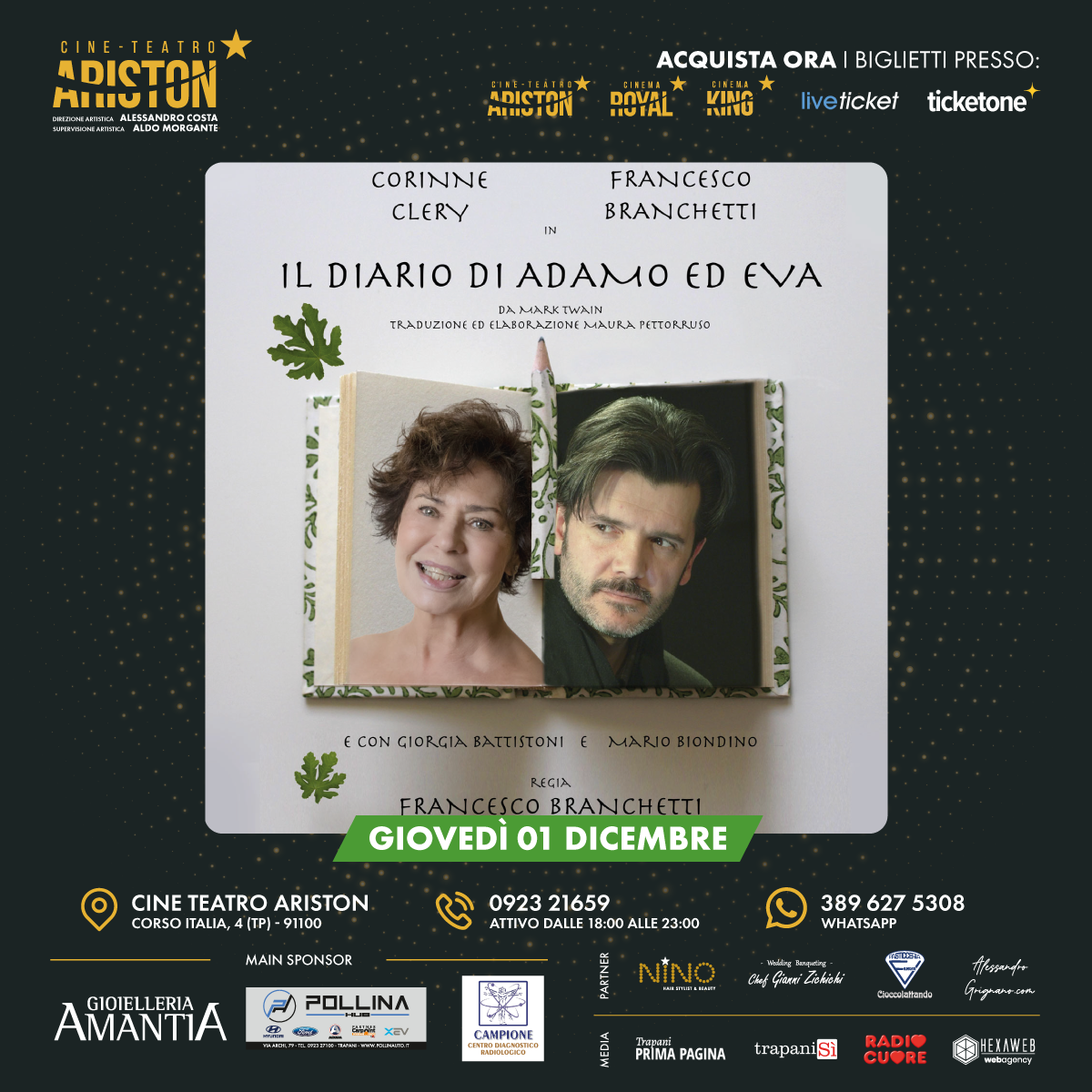 Trapani: al Teatro Ariston Branchetti-Clery sono Adamo ed Eva