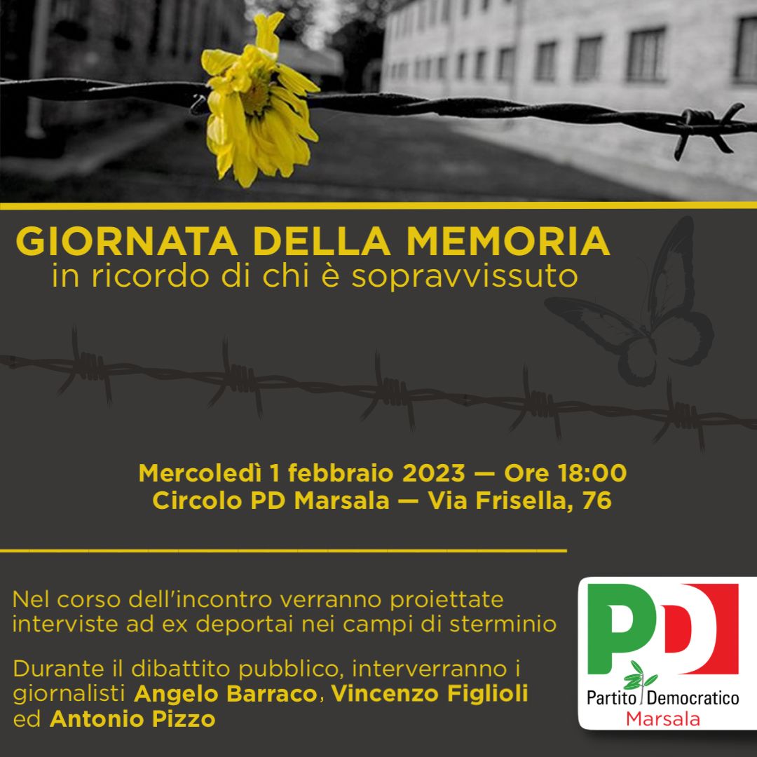 Pd Marsala: incontro sulla “Giornata della memoria in ricordo di chi è sopravvissuto”