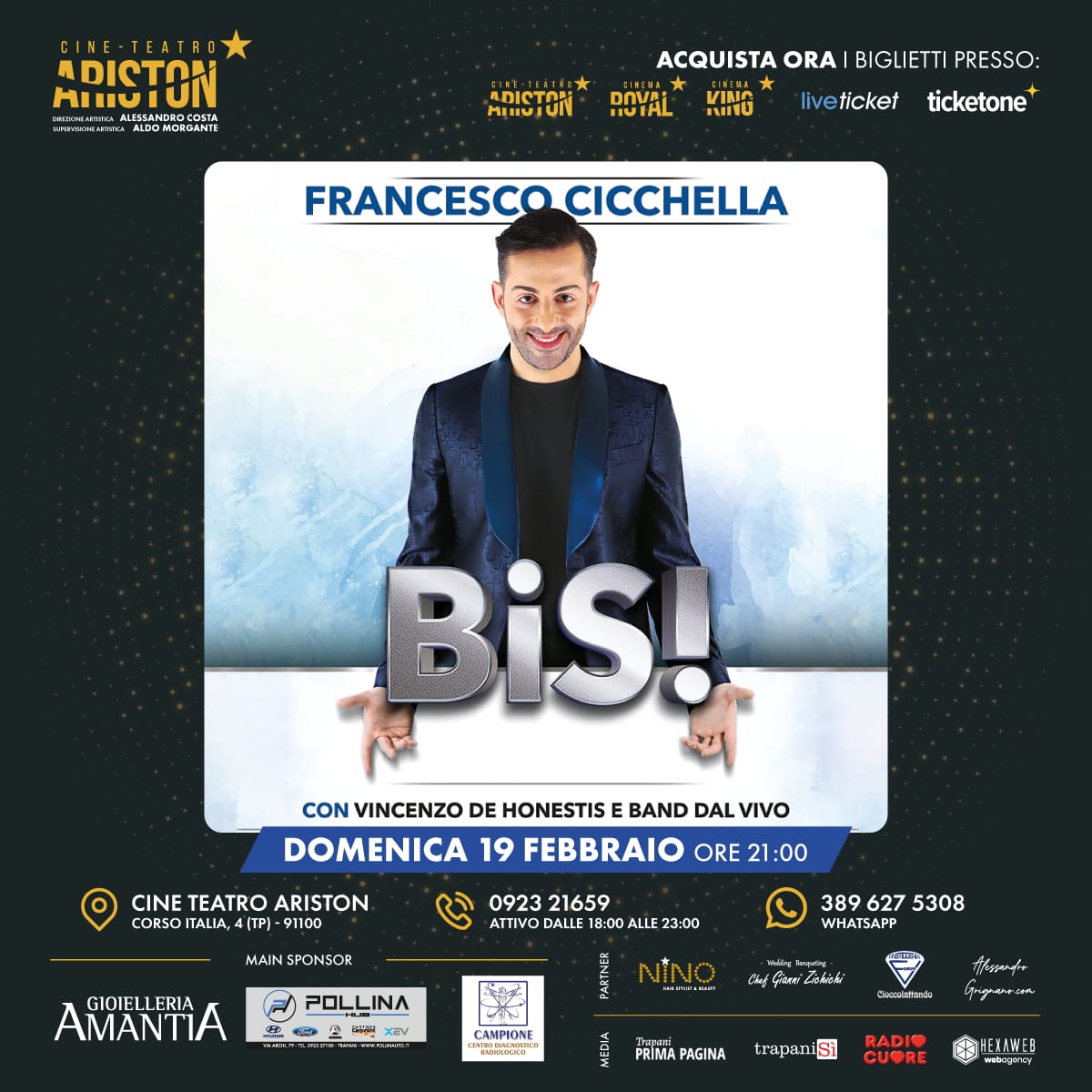 Al Teatro Ariston di Trapani spettacolo Francesco Cicchella