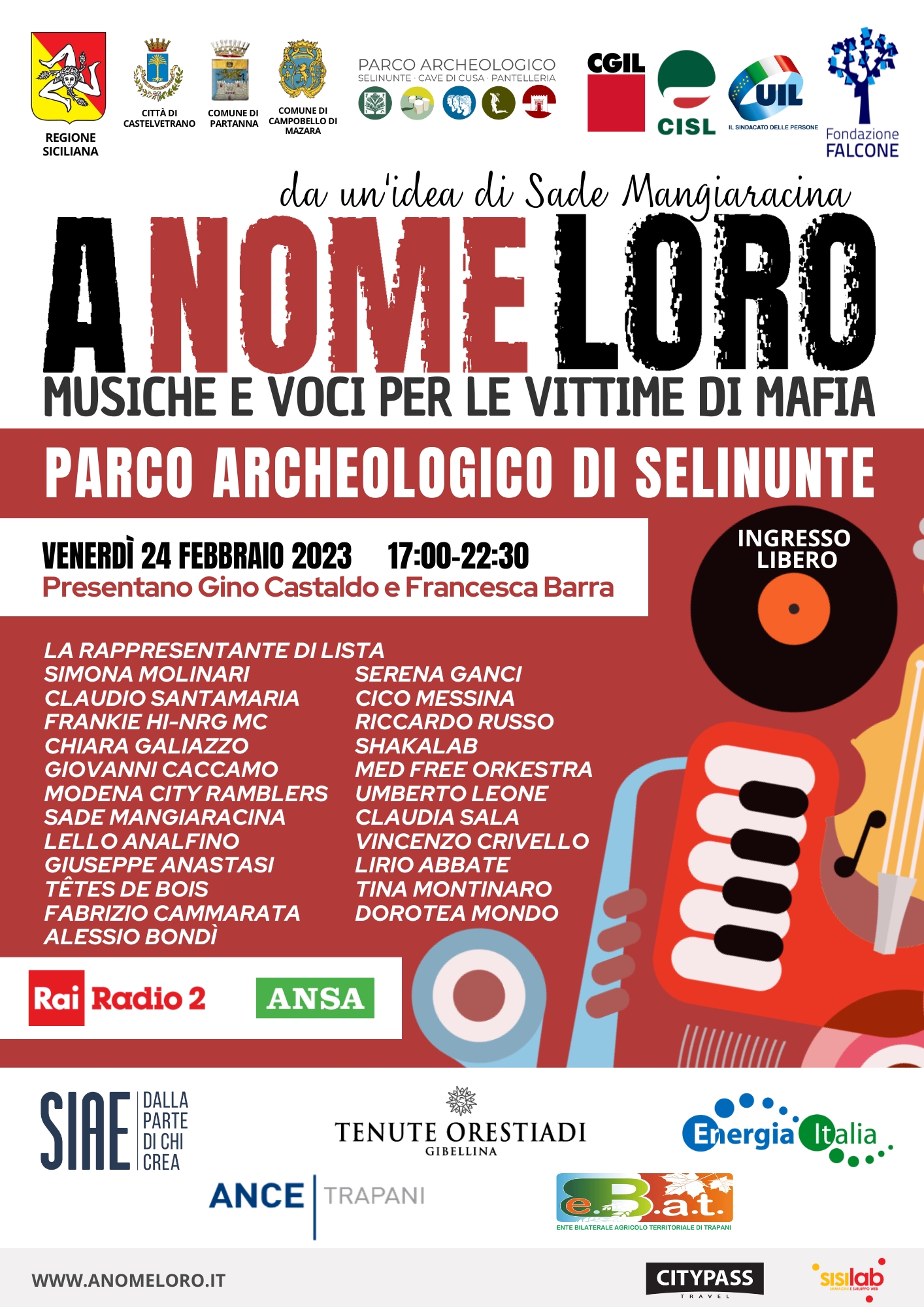 A nome loro, concerto al Parco di Selinunte: presentano Gino Castaldo e Francesca Barra. VIDEO