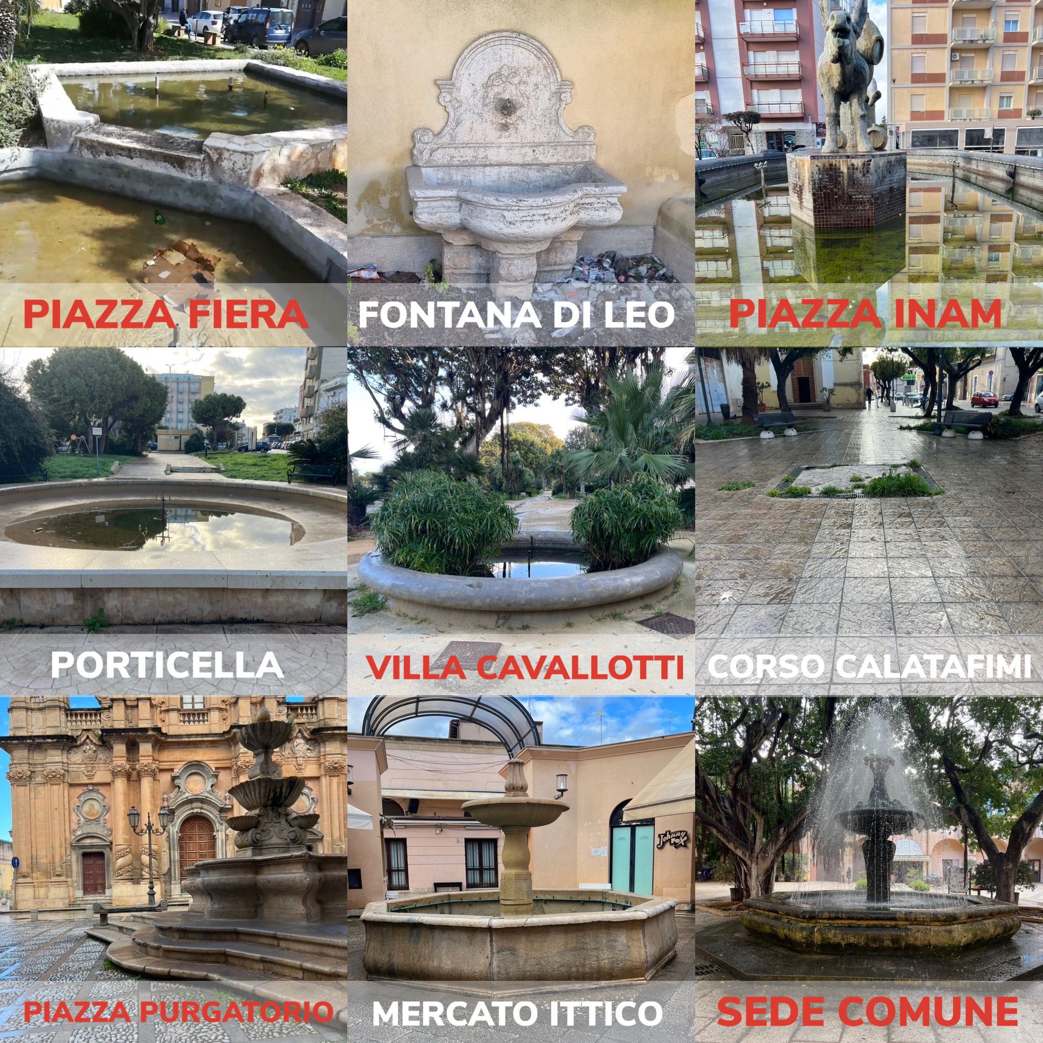 Civicamente Marsala: “denunciamo lo stato di abbandono e incuria delle fontane marsalesi”