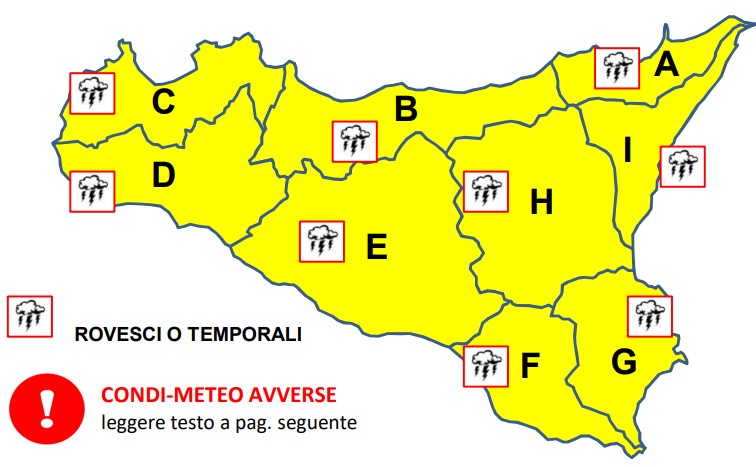 Allerta gialla in Sicilia: pioggia, neve (sopra i 900 metri) e temperature in calo