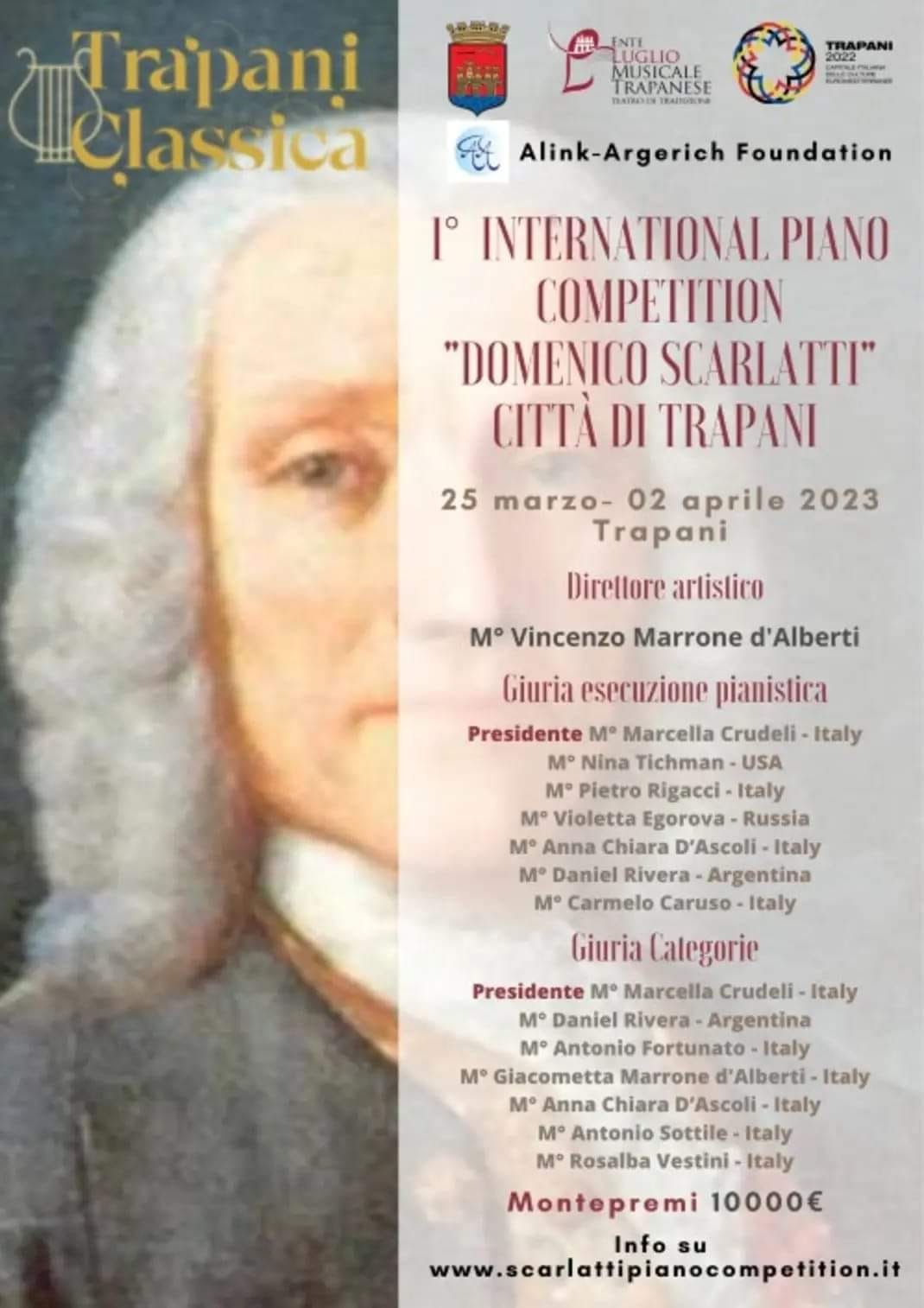 Vom 25. März der Erste Internationale Klavierwettbewerb „Domenico Scarlatti“ Stadt Trapani