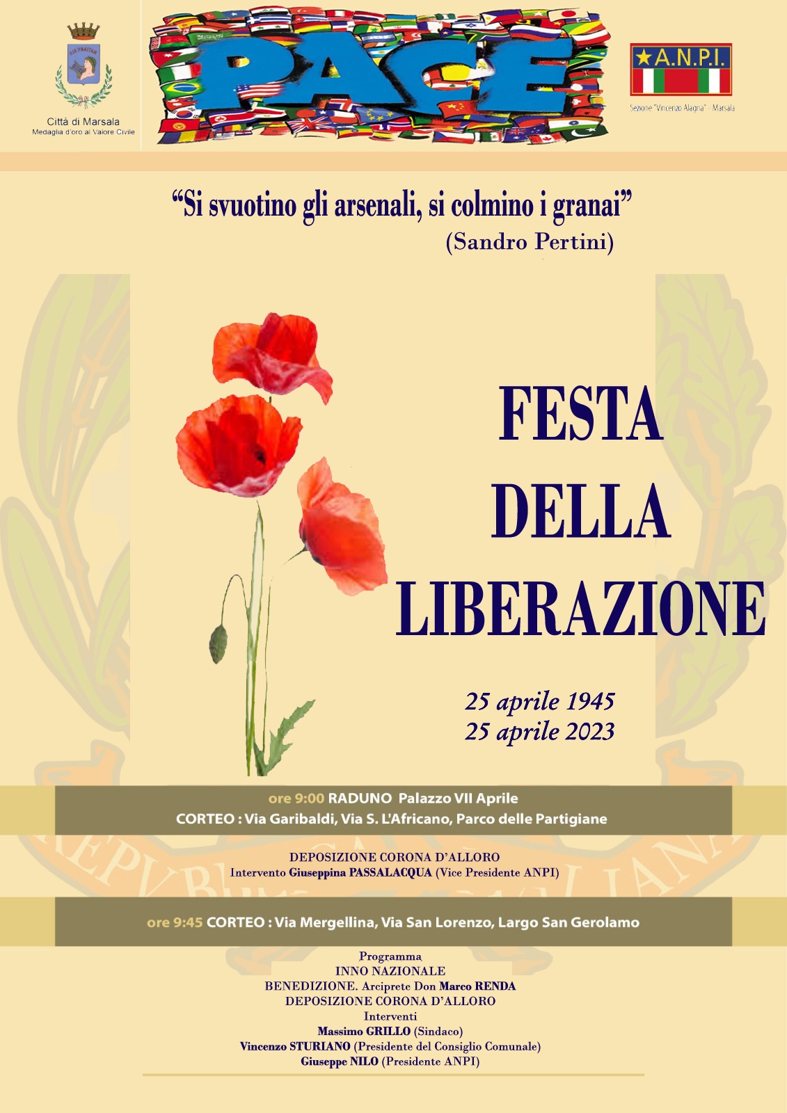 Celebrazioni del 25 aprile  a Marsala, il programma e gli interventi