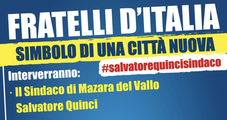 Elezioni Mazara, Fratelli d’Italia a sostegno di Quinci: incontro al Rivoli