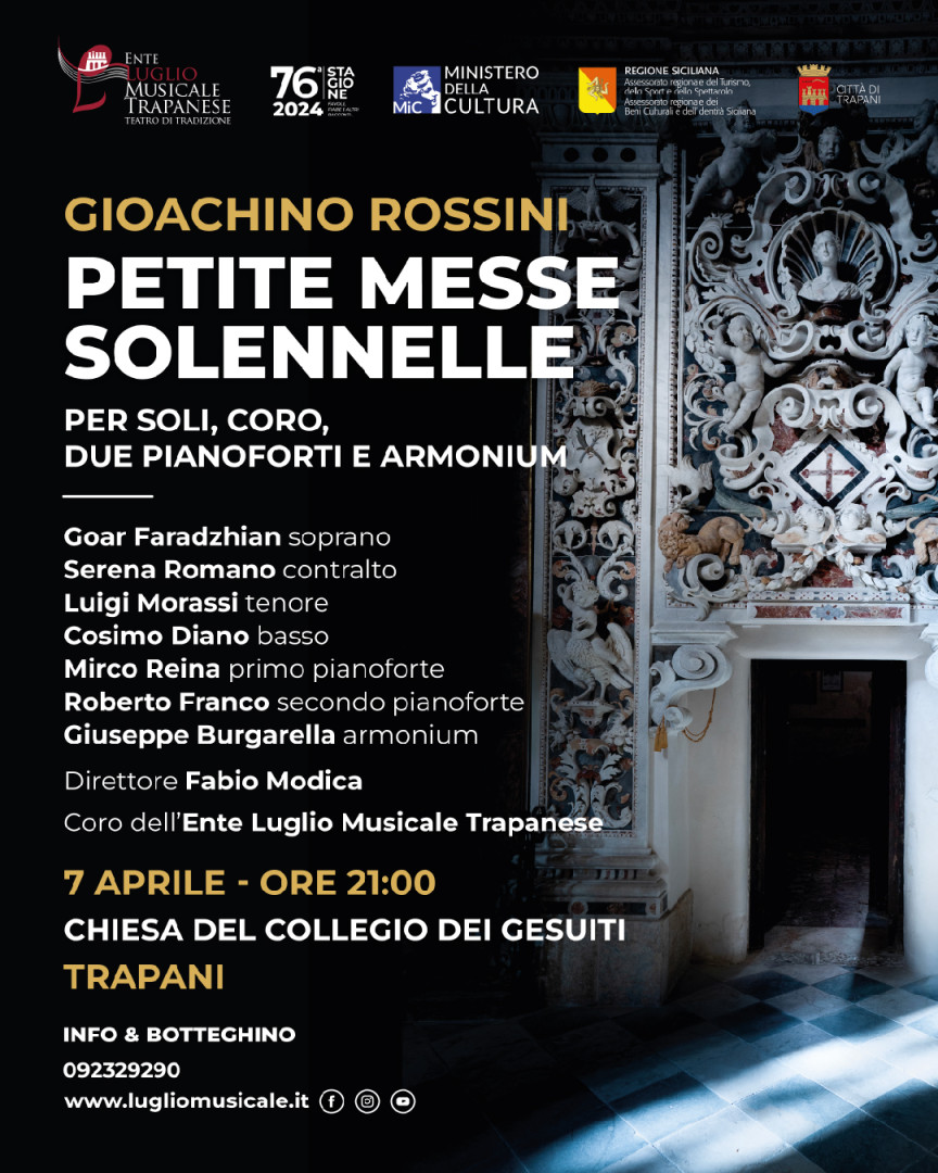 Il Luglio Musicale Trapanese inaugura la 76ª stagione con  la Petite Messe Solennelle di Rossini