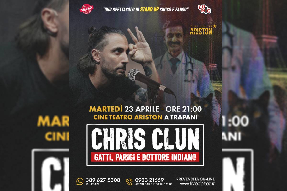 Il comico Chris Clun all’Ariston di Trapani con  “Gatti, Parigi e dottore indiano”