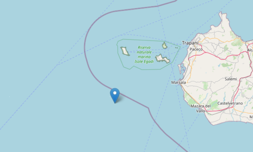 Scossa di terremoto in mare, a 42 km da Marsala