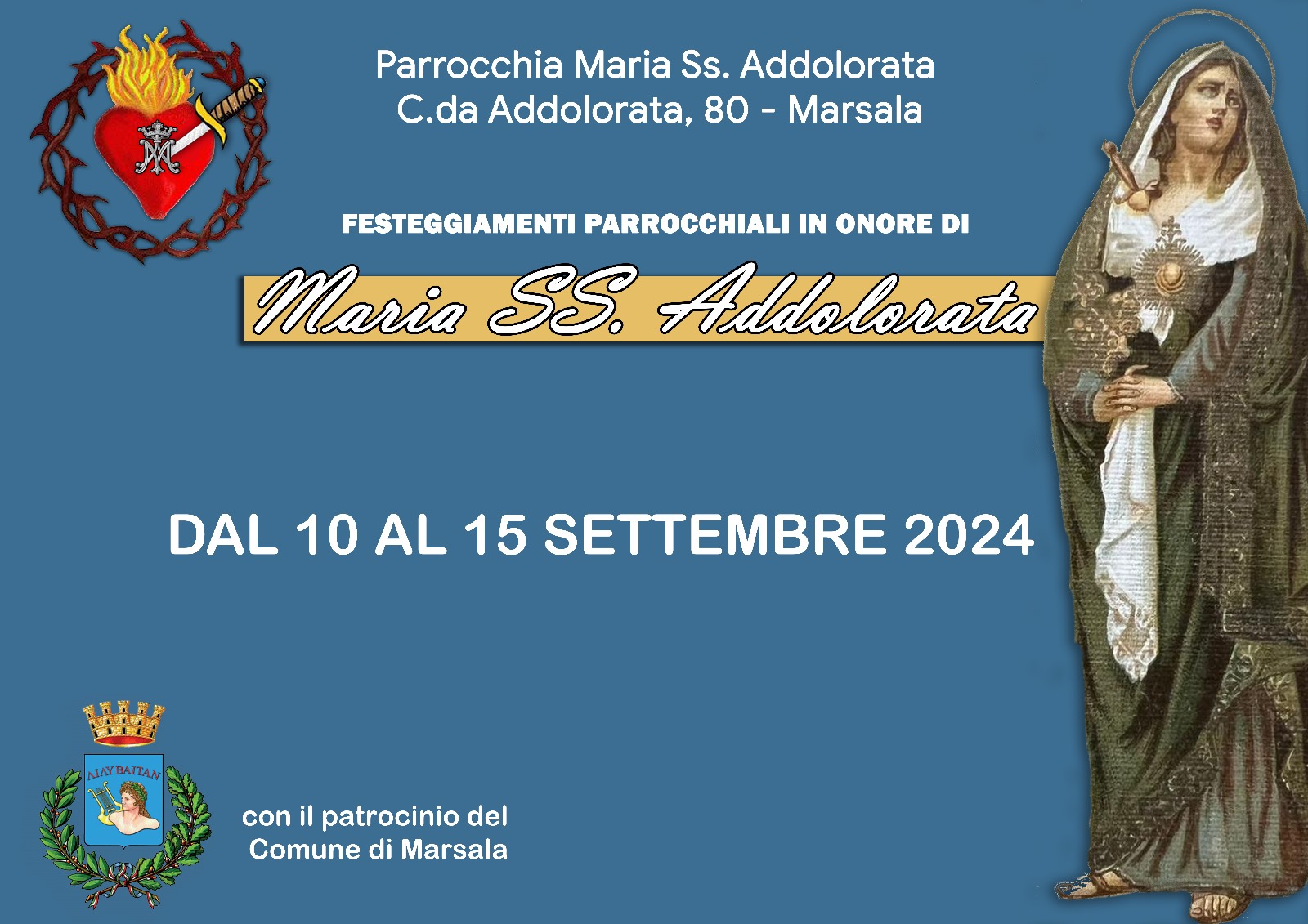 Dal 10 settembre prende il via la festa in onore dell’Addolorata nell’omonima contrada marsalese