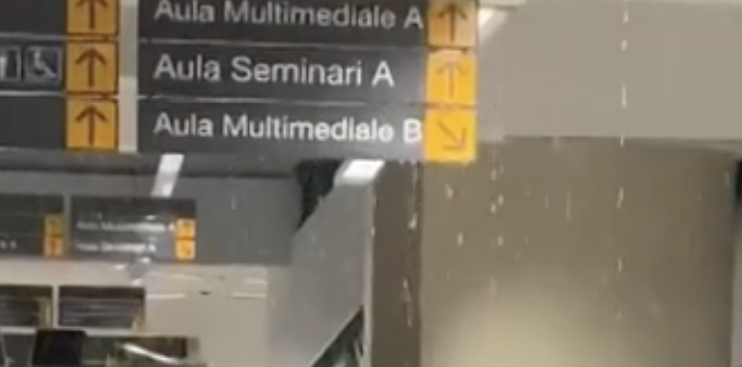 Piove abbondante dentro l’Università di Palermo, Vigili del Fuoco in azione