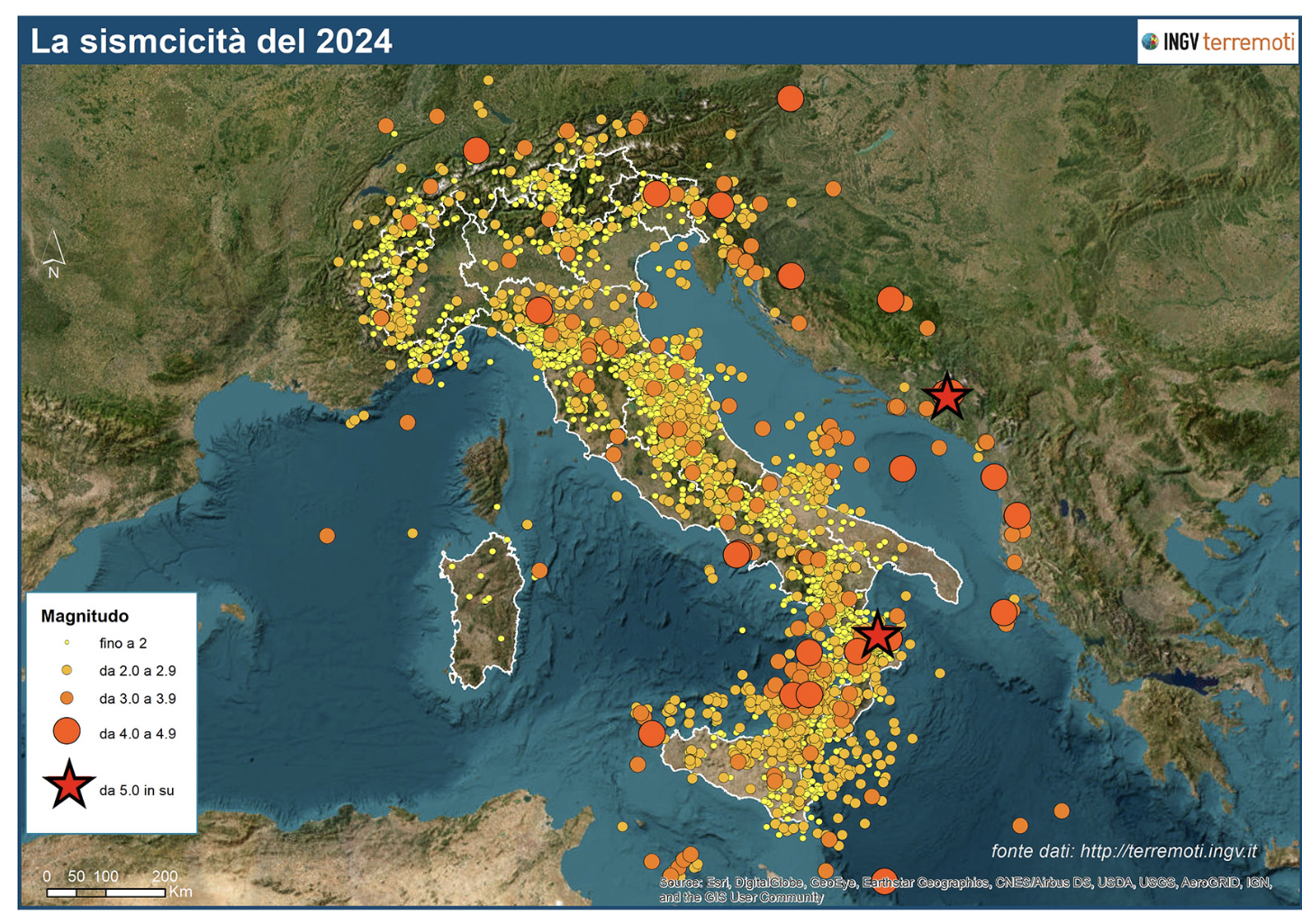 Terremoti, nel 2024 quasi 17.000 eventi sismici in Italia