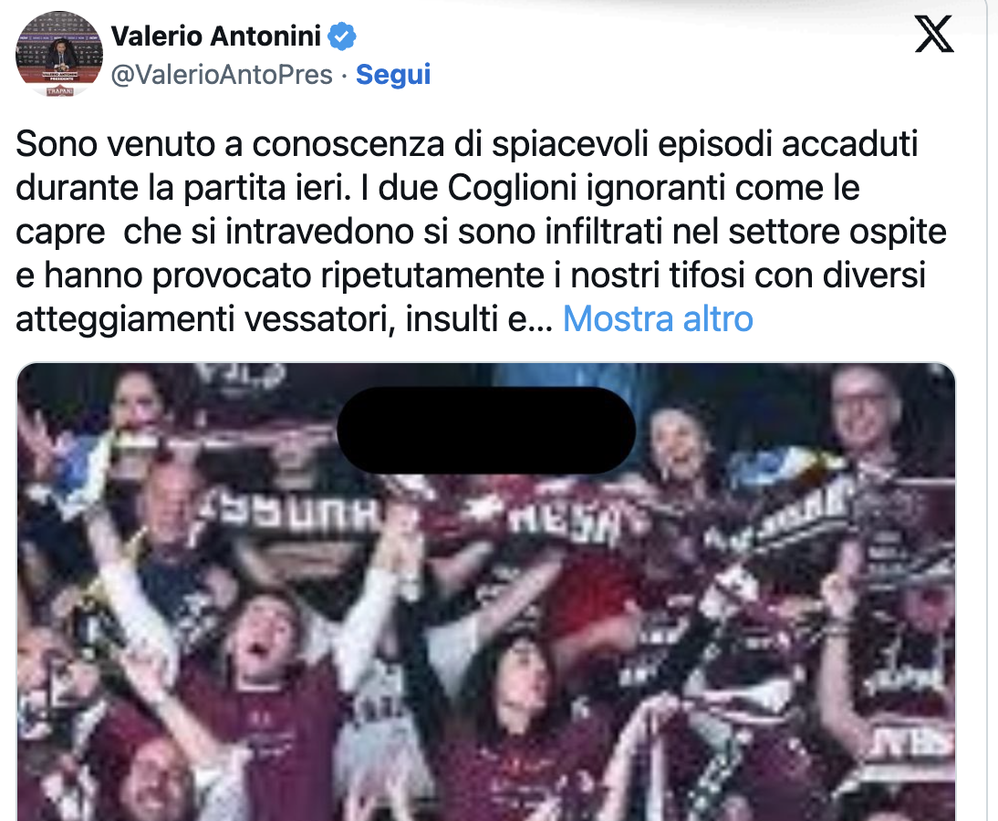 Infiltrati nella tifoseria del Trapani Shark? Secondo Antonini sono ignoranti come le capre…