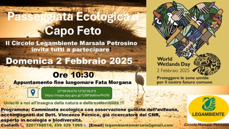 Giornata Mondiale delle zone umide, Legambiente organizza una passeggiata ecologica a Capo Feto